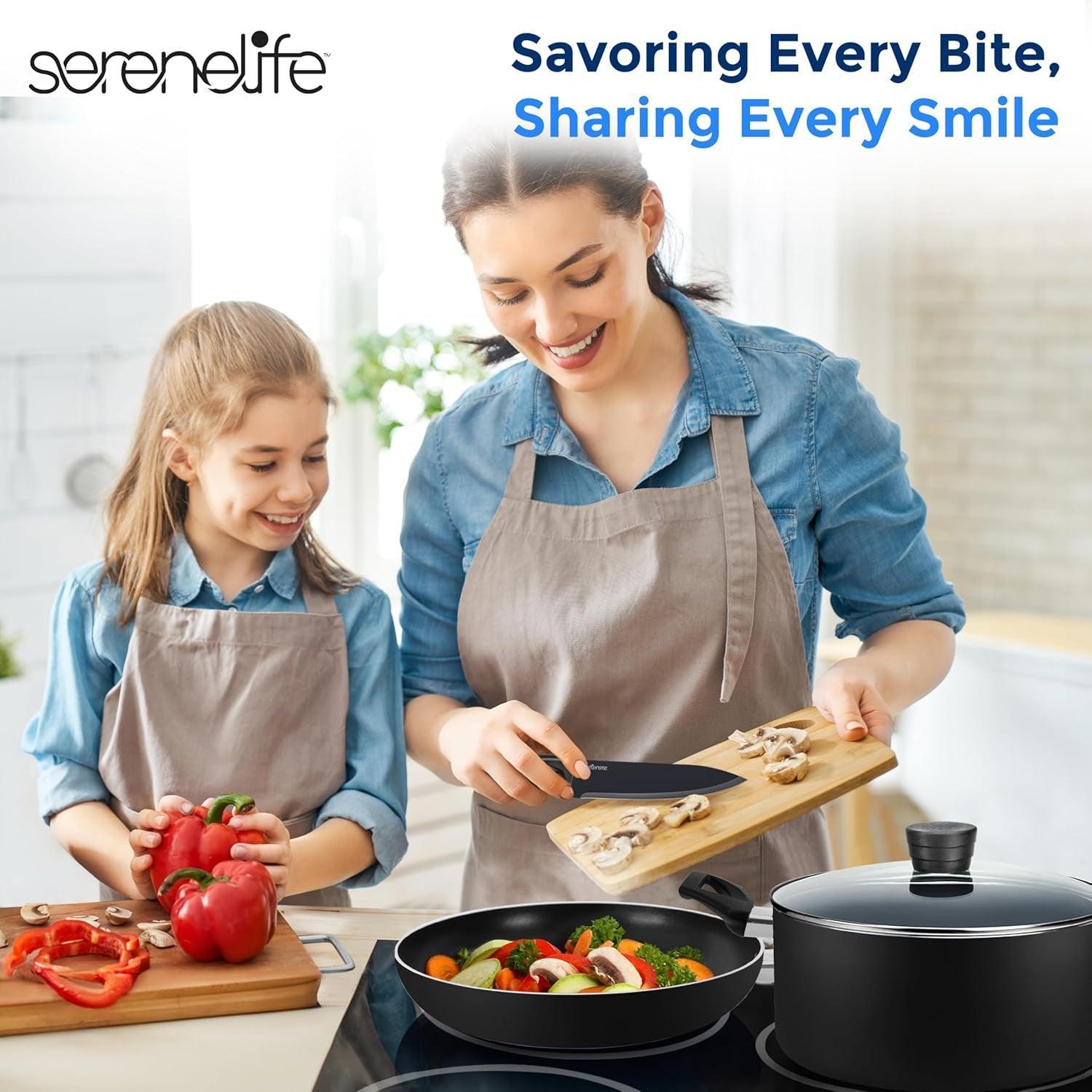 Serenelife Kitchenware Pots & Pans Basic Kitchen Cookware, Black Non-Stick Coating Inside, Heat Resistant Lacquer (20-Piece Set), One Size - Evallys.com # #