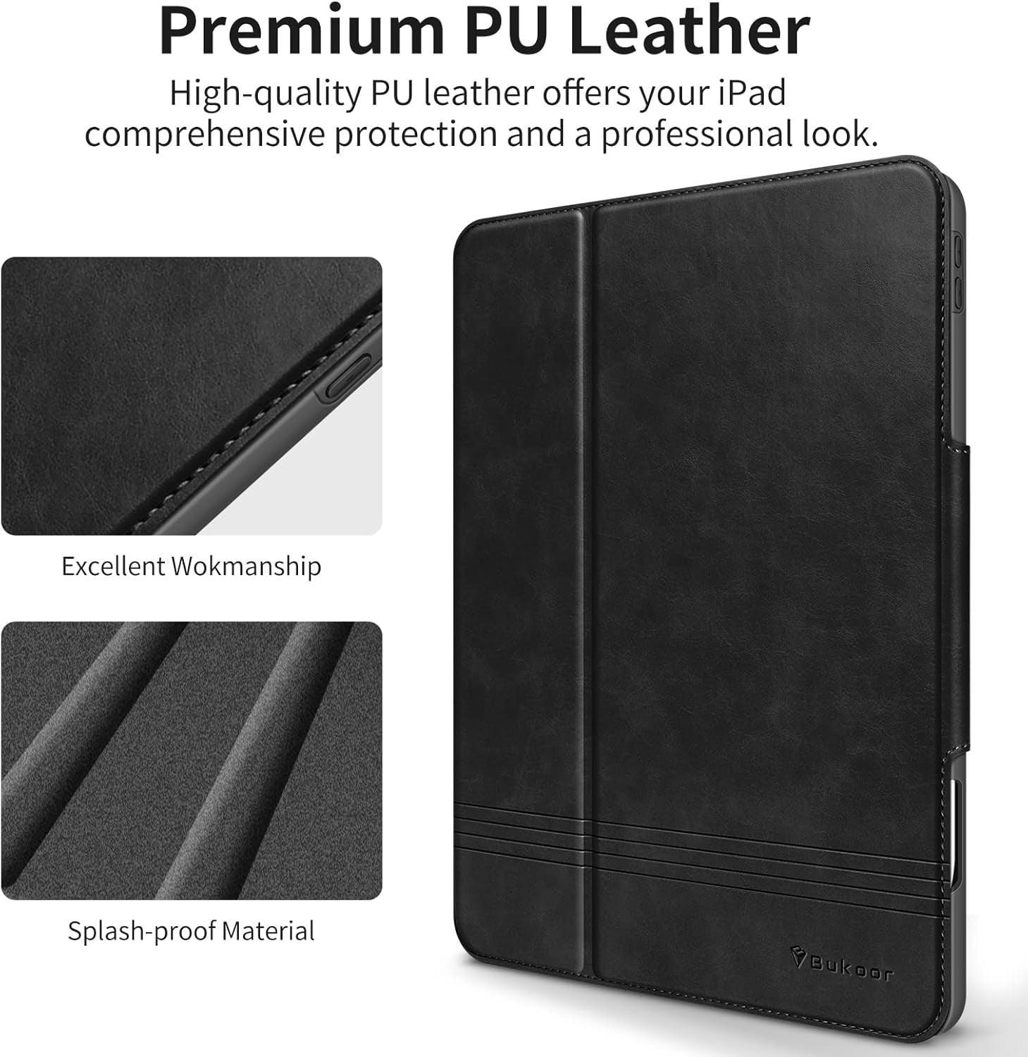 Bukoor Ipad Pro 12.9 Inch Case 6Th Generation (2022) 5Th/4Th/3Rd Generation (2021/2020/2018) with Pencil Holder, Auto Sleep/Wake,Vegan Leather Smart Cover (Black) - Evallys.com # #