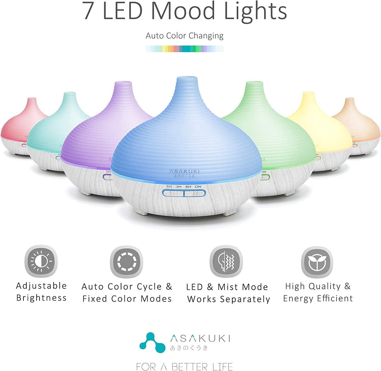 ASAKUKI 300ML Premium, Essential Oil Diffuser, Quiet 5-In-1 Humidifier, Natural Home Fragrance Diffuser with 7 LED Color Changing Light and Easy to Use - Evallys.com # #