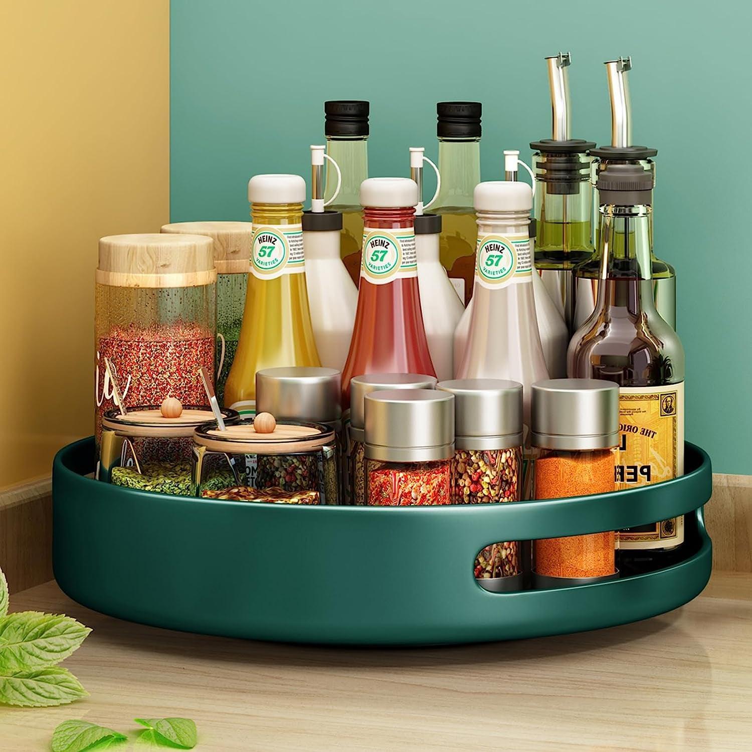 Lazy Susan Organizer Metal Steel Turntable, SAYZH Rotating Spice Racks for Pantry Cabinet Cupboard Organizer Table 10 Inch Dark Green - Evallys.com # #