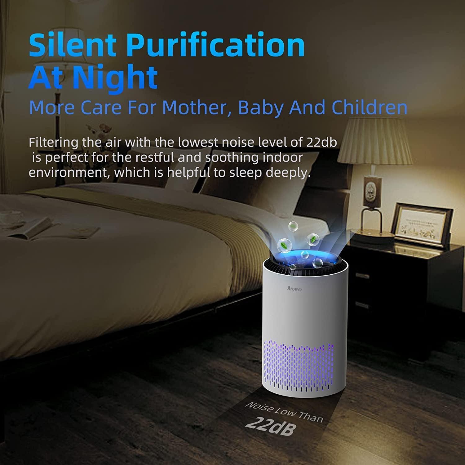 AROEVE Air Purifiers for Home, Air Purifier Air Cleaner for Smoke Pollen Dander Hair Smell Portable Air Purifier with Sleep Mode Speed Control for Bedroom Office Living Room, MK01- White - Evallys.com # #