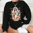 Long-Sleeved Sweater with Dropped Shoulders, Floral Print with the Virgin Mary Hoodie - Evallys.com # #