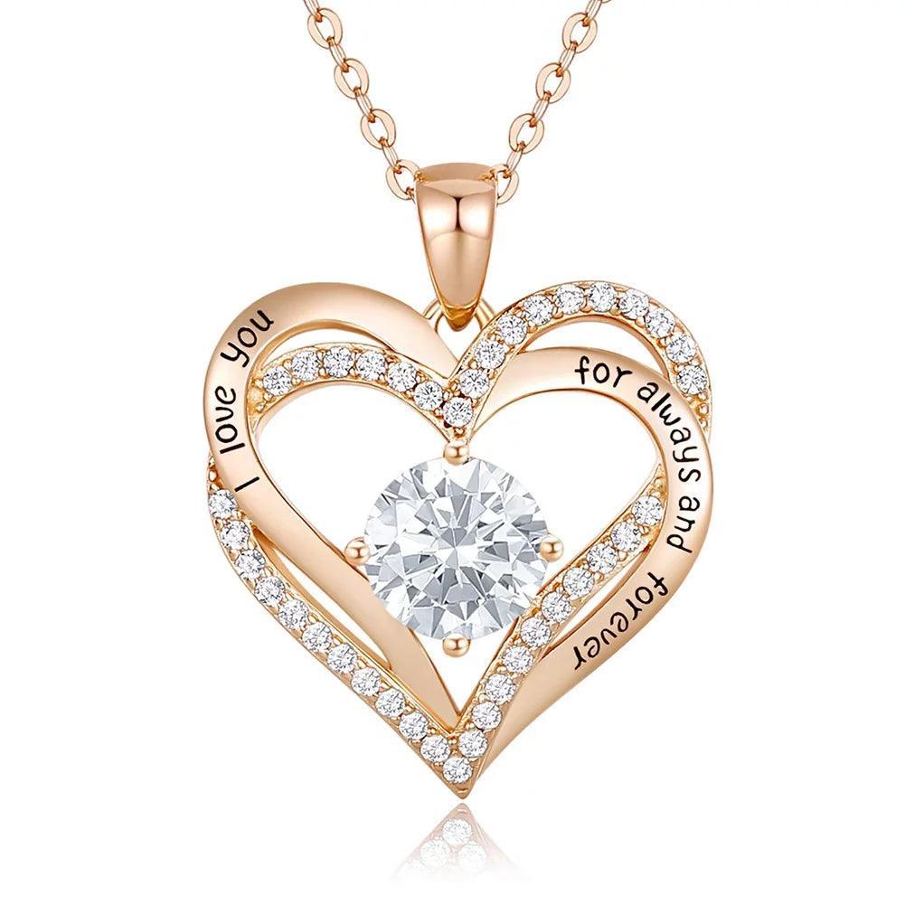 Rose Gold Pendant Necklaces for Women, Heart Crystal Diamond I Love You Always and Forever Necklace for Girlfriend Mother Daughter Wife Gift - Evallys.com # #