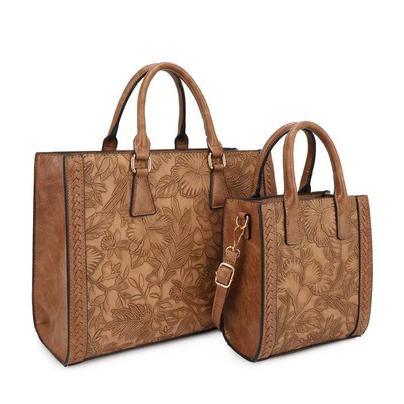 Bagparty Exclusive 2-Piece Vegan Leather Tote Bag Set - Hibiscus Flower - Evallys.com # #