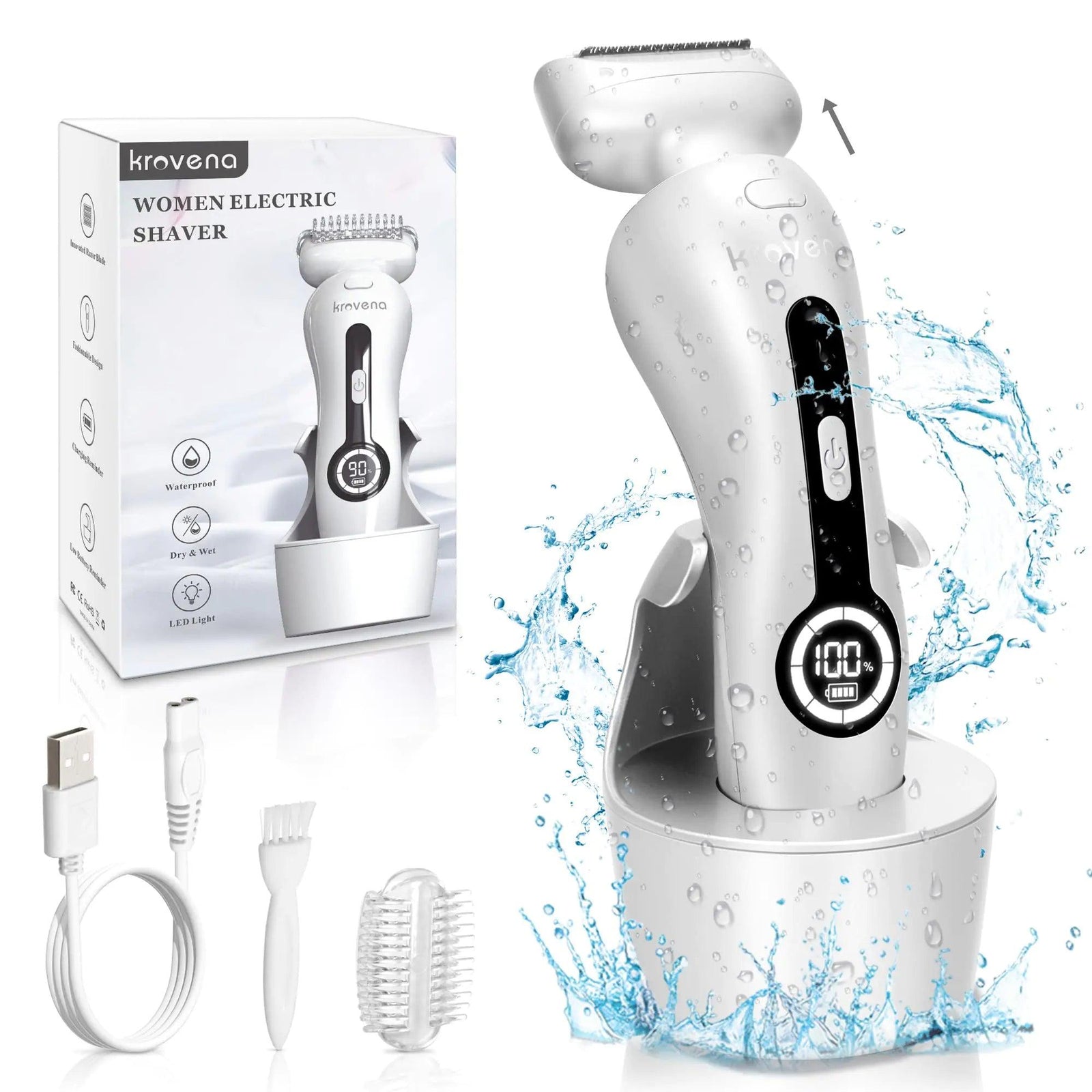 Electric Shaver for Women Electric Razor for Womens Bikini Legs Underarm Public Hairs Rechargeable Trimmer with Detachable Head Cordless Wet Dry Use White - Evallys.com # #