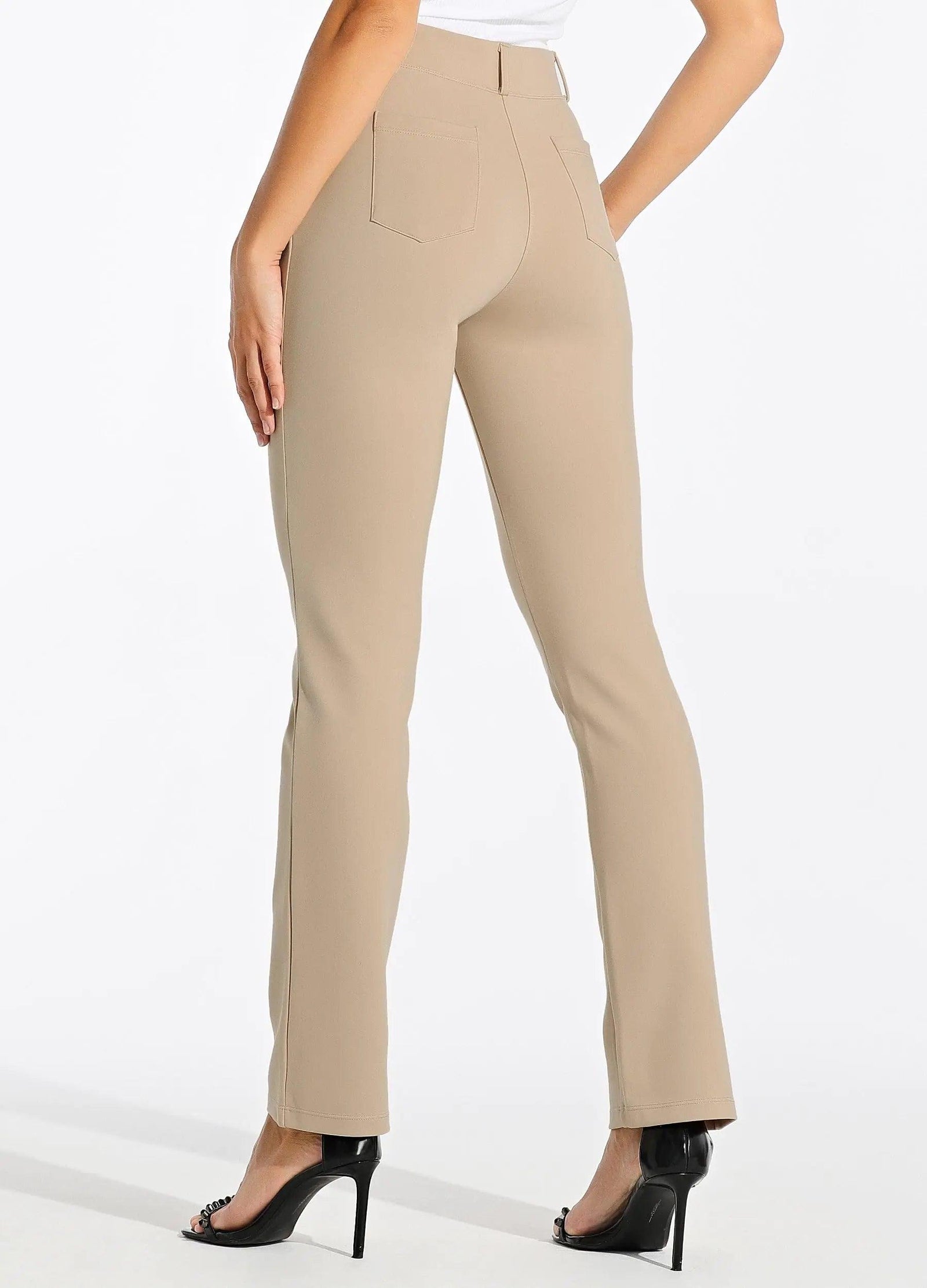 Willit Women's Yoga Dress Pants Straight Leg Work Slacks Stretchy Office Casual Pants 4 Pockets Belt Loops 29''/31''/33'' X-Small Long 33 Inches Khaki - Evallys.com # #