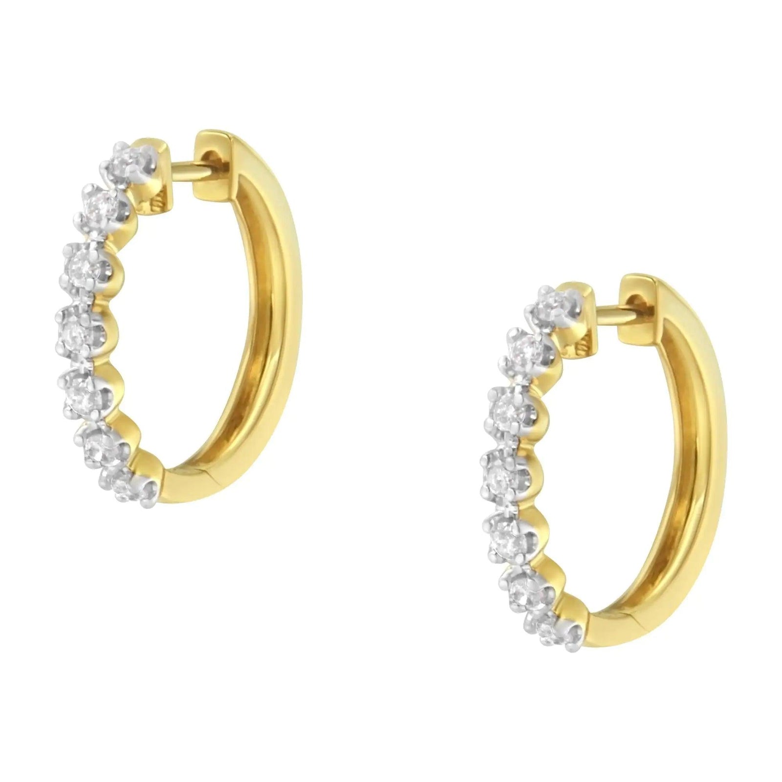 10KT Yellow Gold Diamond Huggy Hoop Earrings (1/2 cttw, J-K Color, I2-I3 Clarity) - Evallys.com # #