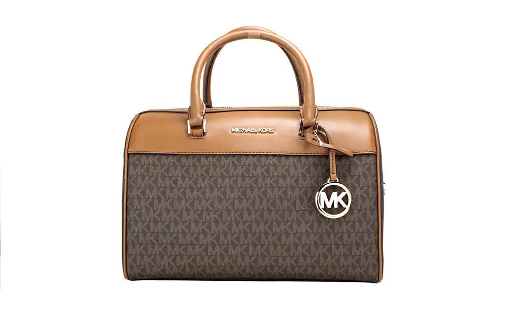 Michael Kors Travel Medium Brown Signature PVC Duffle Crossbody Handbag - Evallys.com # #