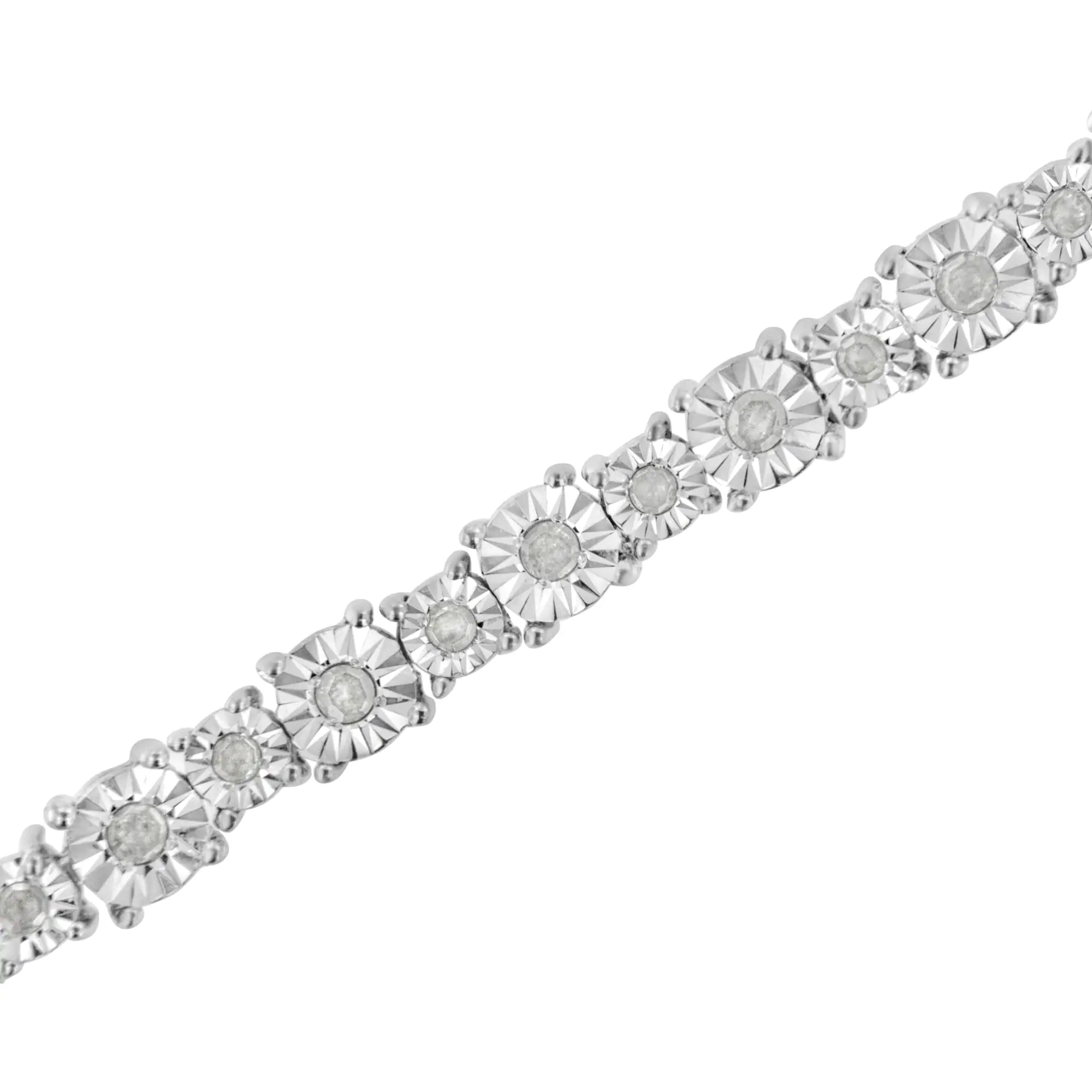 .925 Sterling Silver 1.0 Cttw Miracle-Set Diamond Alternating Graduated Link Tennis Bracelet (I-J Color, I3 Clarity) - 7.5" - Evallys.com # #