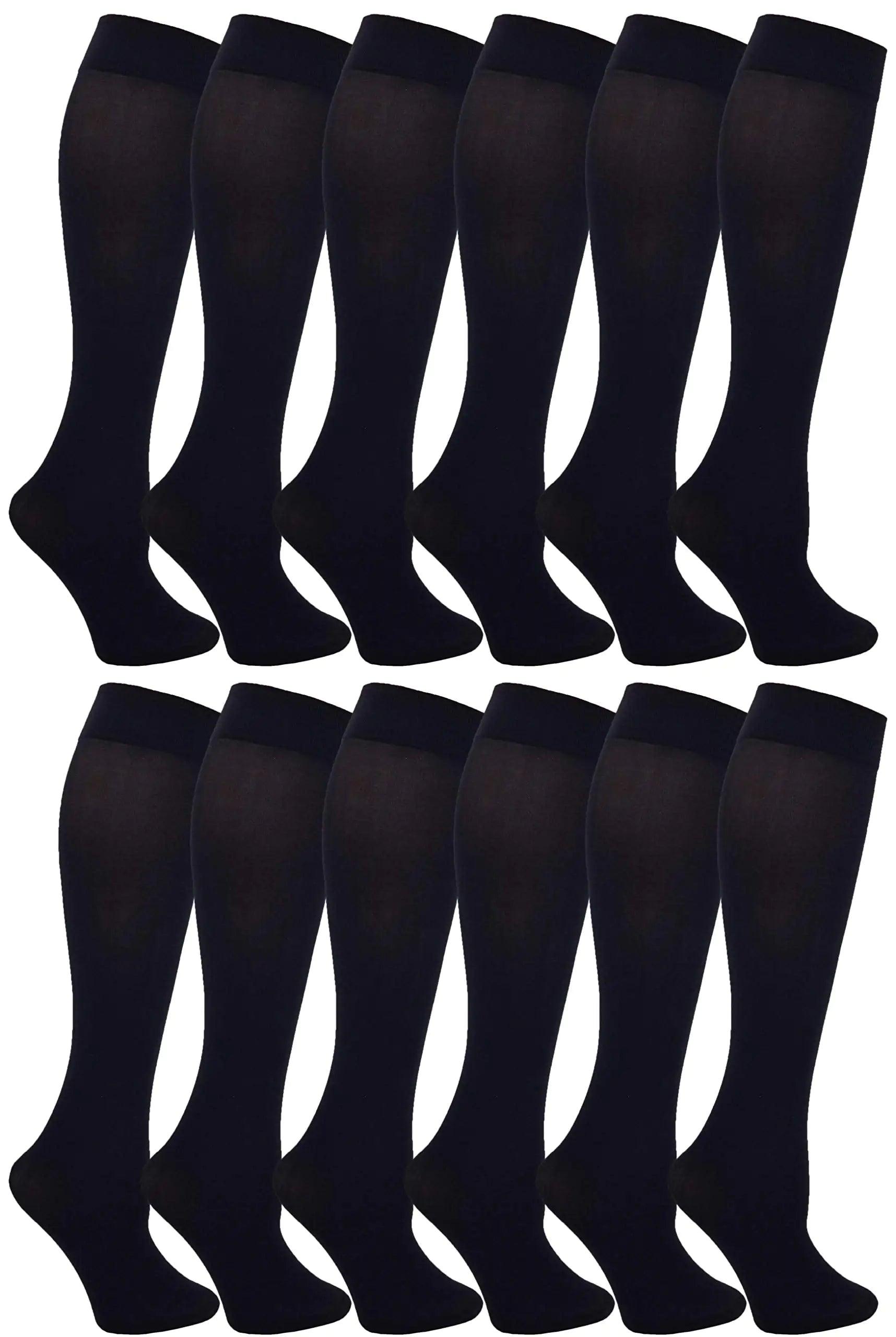 Winterlace Women’s Trouser Socks, Opaque Stretchy Nylon Knee High, Many Colors, 6 or 12 Pairs 12 Pairs Black - Evallys.com # #