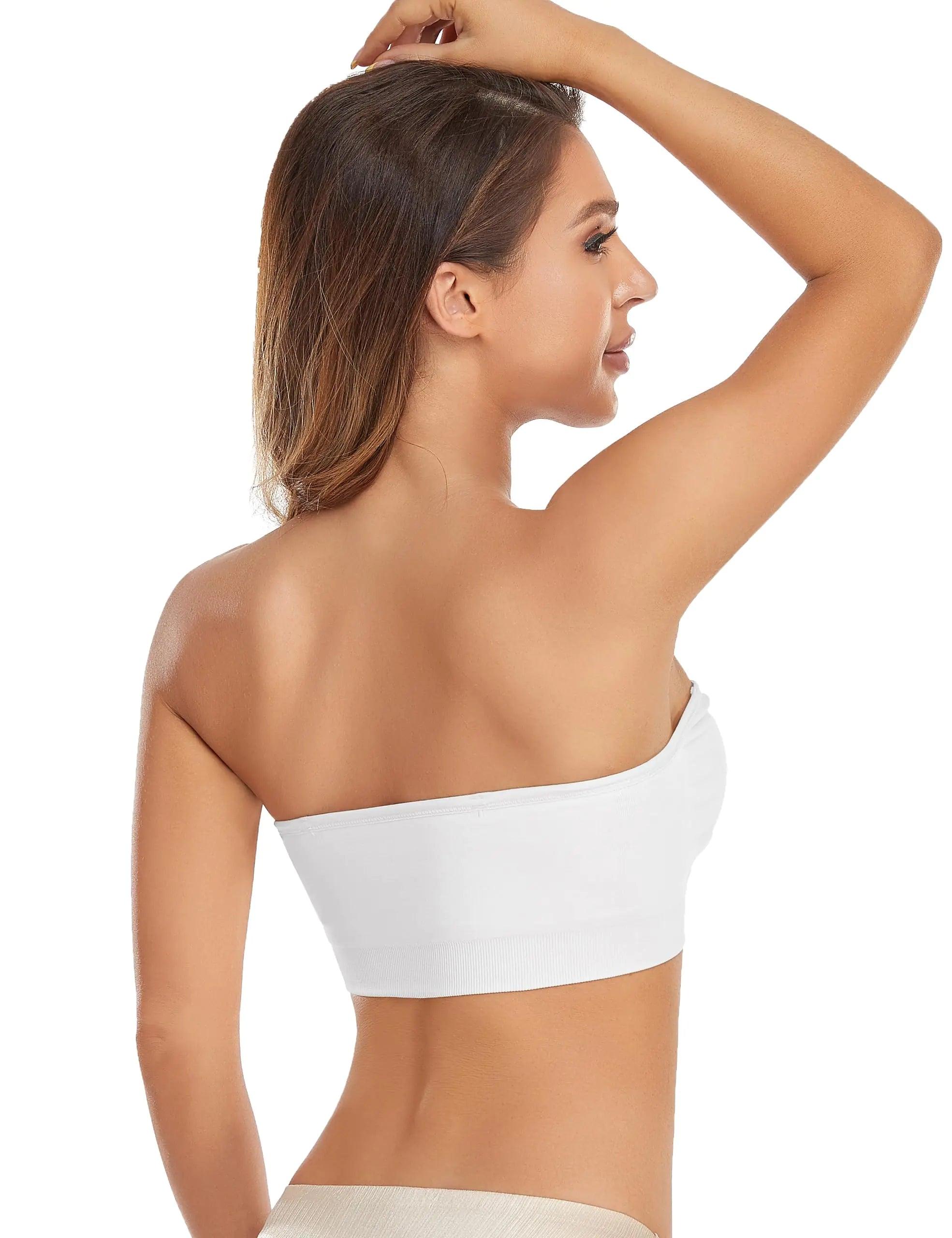 Lusait Strapless Bra for Women Non-Slip Silicone Padded Bandeau Bra Wireless Tube Top Bra X-Large Black+white+brown - Evallys.com # #