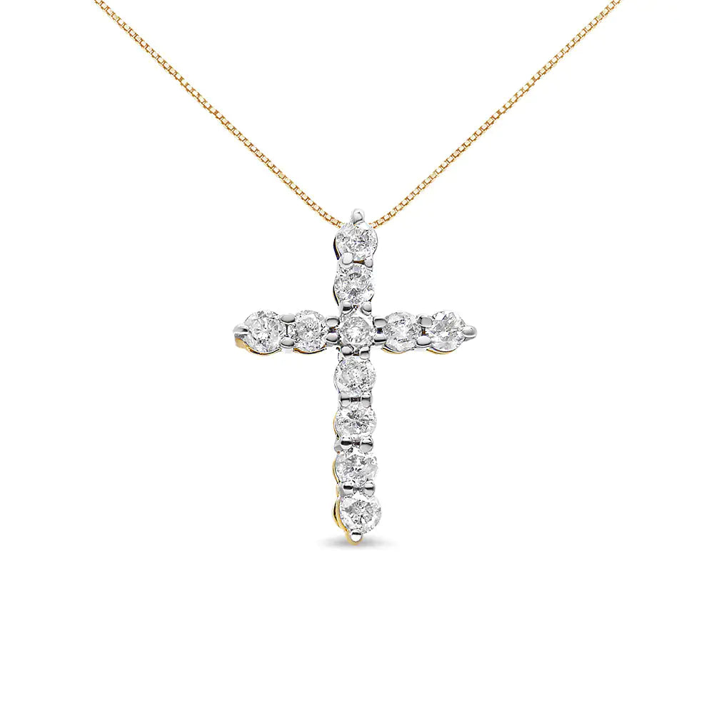 10K Gold 1/2 Cttw Round Brilliant Cut Diamond Cross Pendant Necklace with Box Chain (I-J Color, I1-I2 Clarity) - 18" - Evallys.com # #