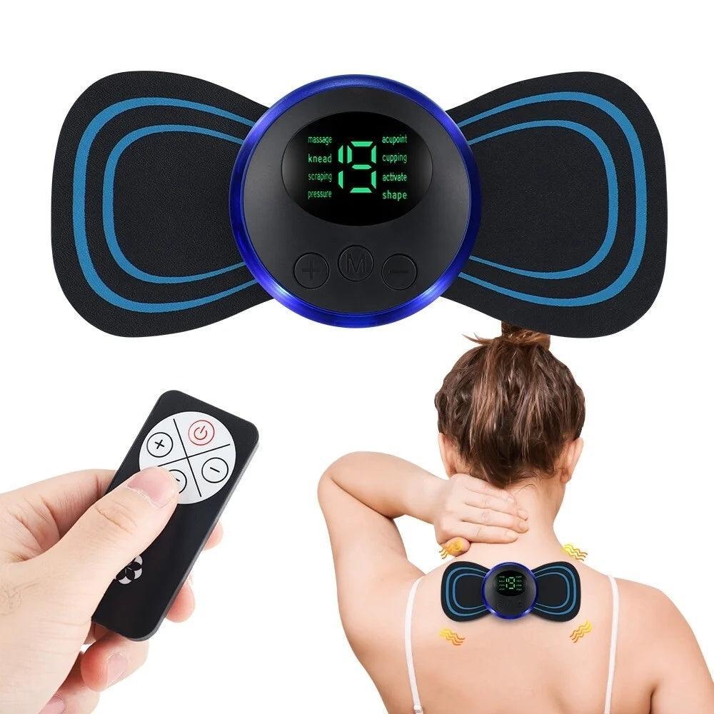 Mini Neck Massager, Lymphatic Drainage Massager, Portable Mini Back Massage Device For Neck Shoulder Back Waist, Remote Control With 8 Modes 19 Levels Adjustable & 5pcs Massage Stickers - Evallys.com # #