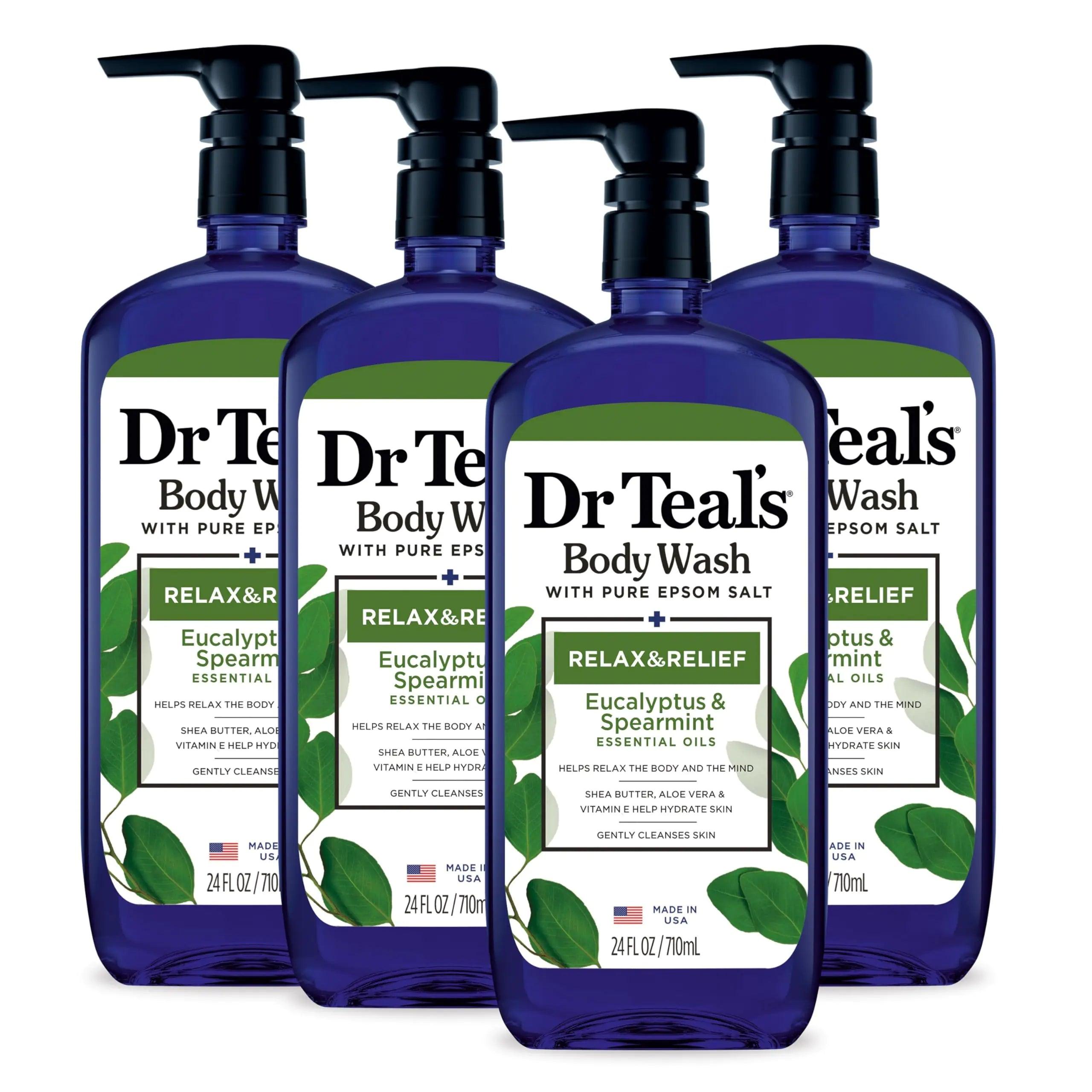 Dr Teal's Body Wash with Pure Epsom Salt, Relax & Relief with Eucalyptus & Spearmint, 24 fl oz (Pack of 4) (Packaging May Vary) - Evallys.com # #