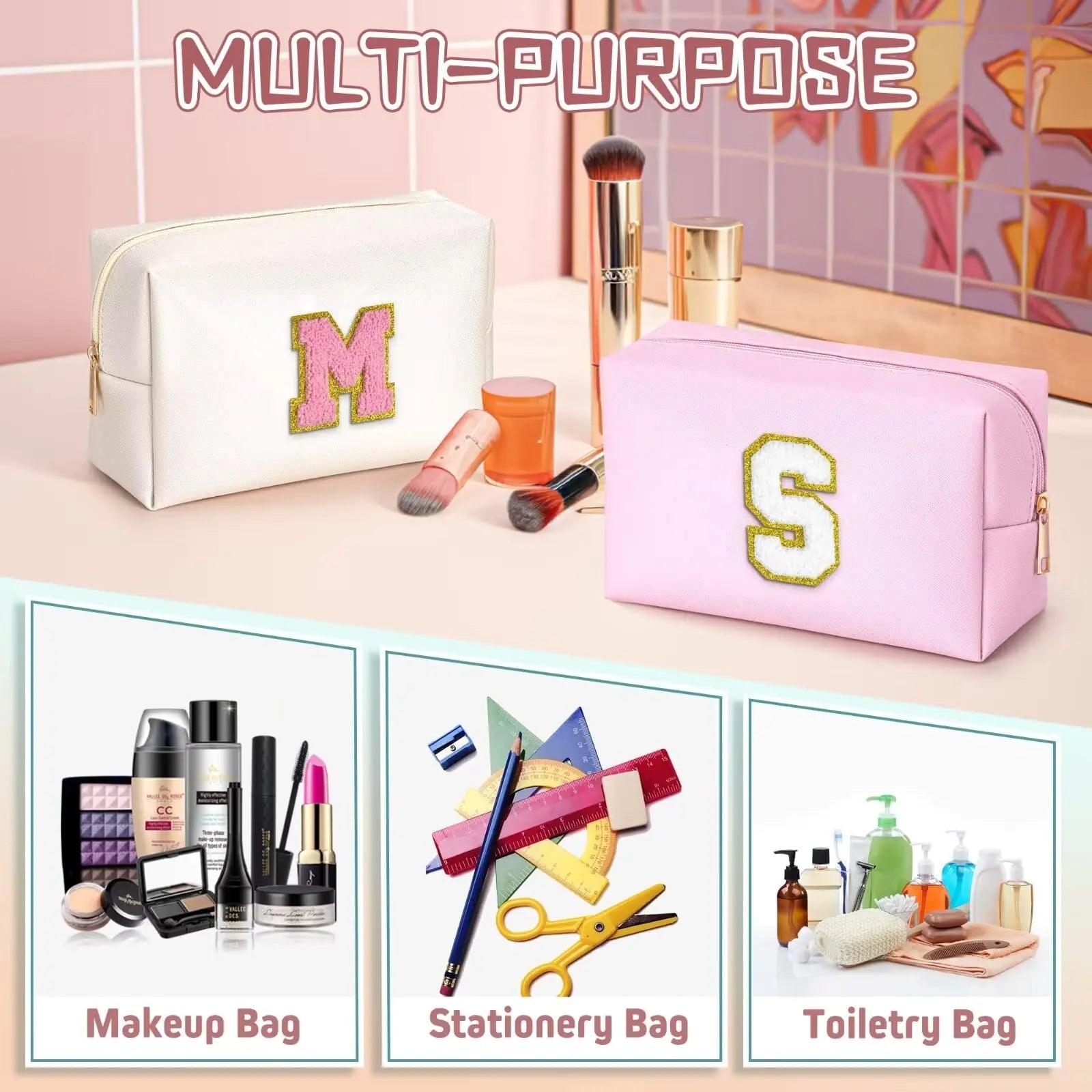 Initial Cosmetic Bag for women, Preppy Small Makeup Bag, PU Leather Waterproof Toiletry Bag, Monogrammed Birthday Gifts For Women, Stuff for girls (Pearly White S) Pearly White-Pink - Evallys.com # #