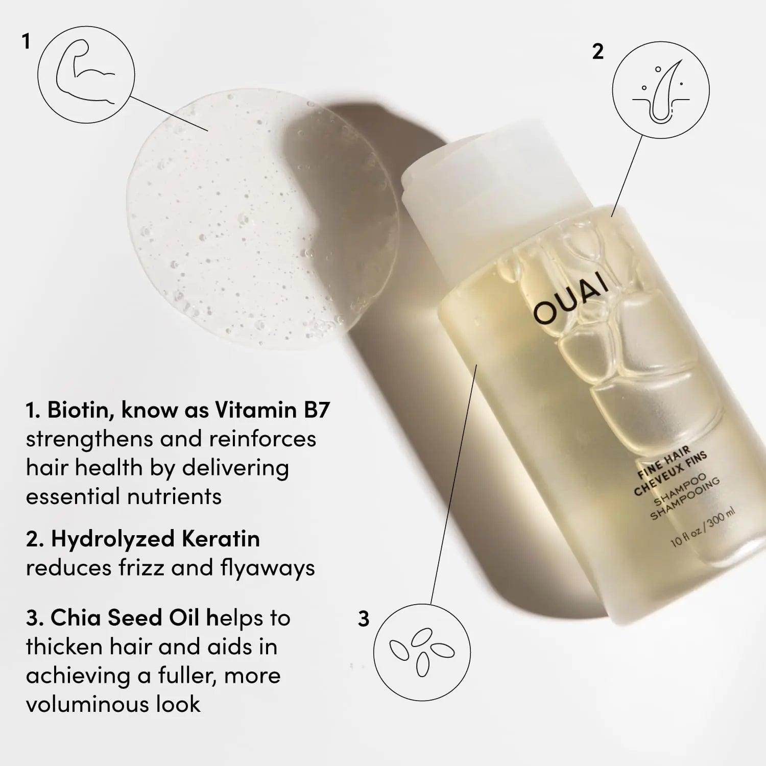 OUAI Fine Shampoo and Conditioner Set - Sulfate Free Shampoo and Conditioner for Fine Hair - Made with Keratin, Marshmallow Root, Shea Butter & Avocado Oil - Free of Parabens & Phthalates (10 Fl Oz) Fine Hair Bundle - Evallys.com # #