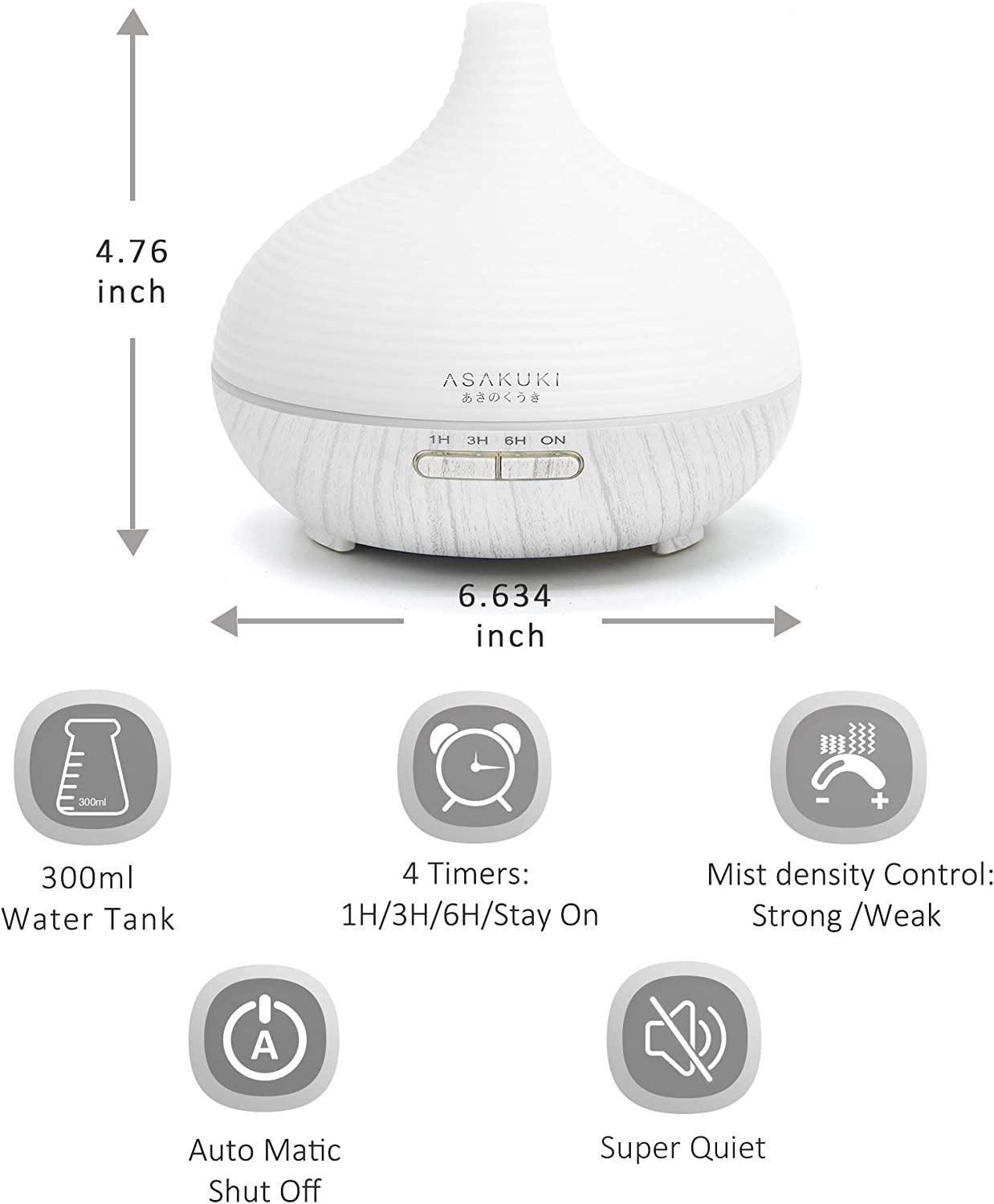 ASAKUKI 300ML Premium, Essential Oil Diffuser, Quiet 5-In-1 Humidifier, Natural Home Fragrance Diffuser with 7 LED Color Changing Light and Easy to Use - Evallys.com # #