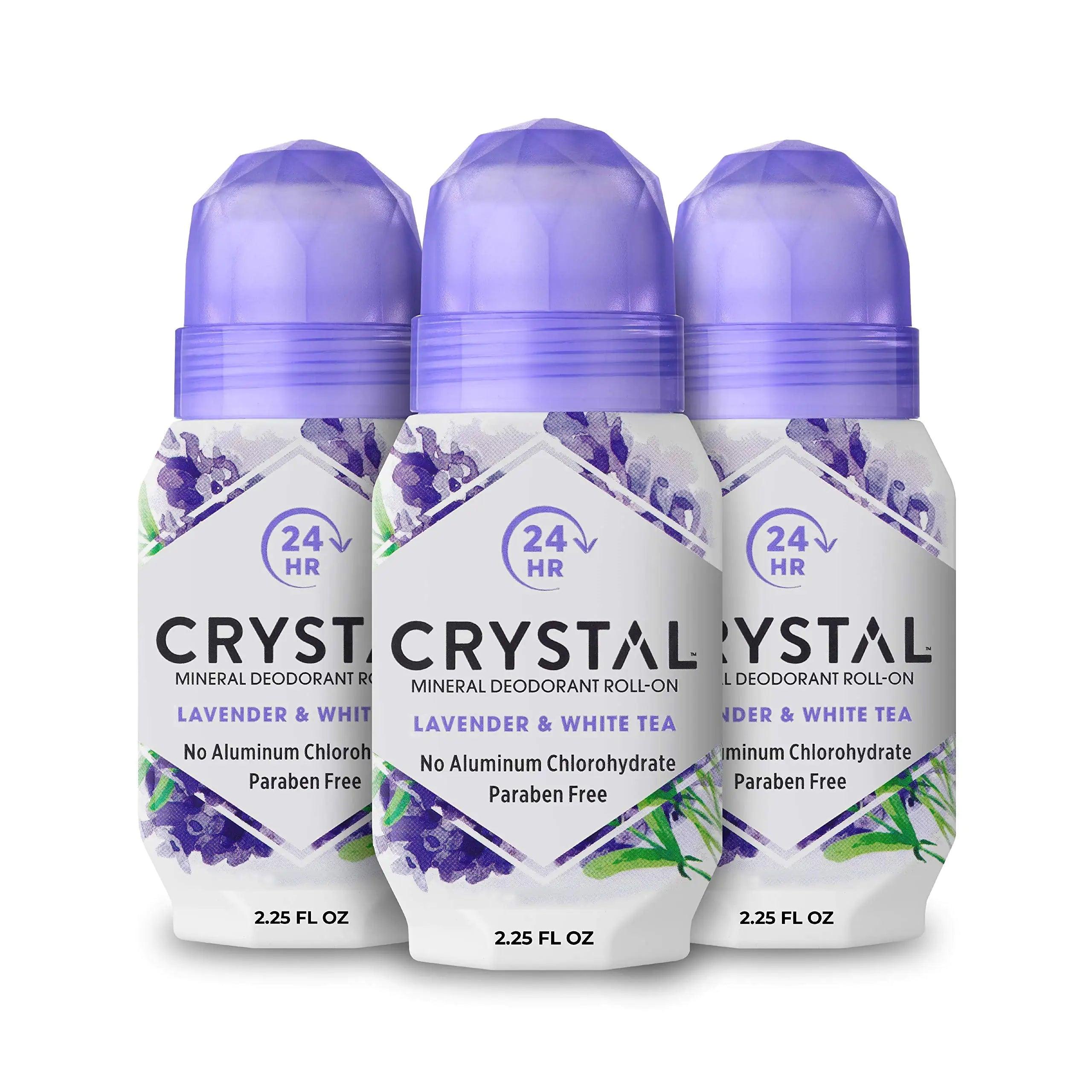 CRYSTAL Aluminum Free Mineral Deodorant Roll-On for Women & Men, Lavender & White Tea - Paraben Free - Certified Cruelty Free & Vegan Deodorant - Prevents Odor Up to 24 Hours,2.25 Fl Oz (Pack of 3) - Evallys.com # #