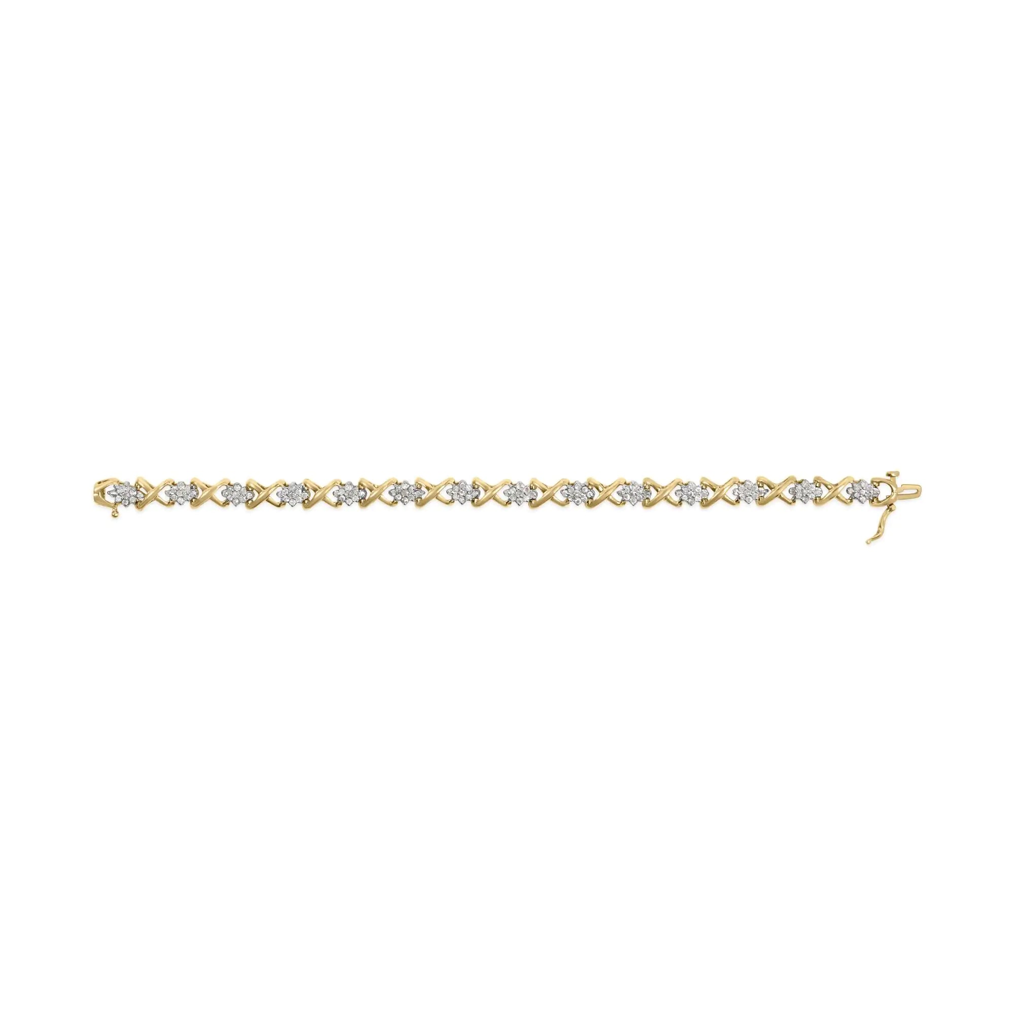 10k Yellow Gold Plated .925 Sterling Silver 2.00 Cttw Round-Cut Diamond Link 7" Bracelet (H-I Color, I2-I3 Clarity) - Evallys.com # #