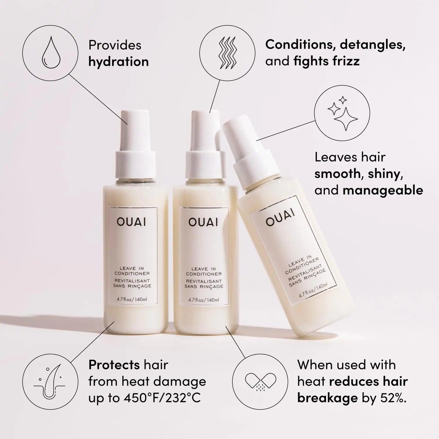 OUAI Leave In Conditioner & Heat Protectant Spray - Prime Hair for Style, Smooth Flyaways, Add Shine and Use as Detangling Spray - No Parabens, Sulfates or Phthalates (1.5 oz) 1.5 Fl Oz (Pack of 1) - Evallys.com # #