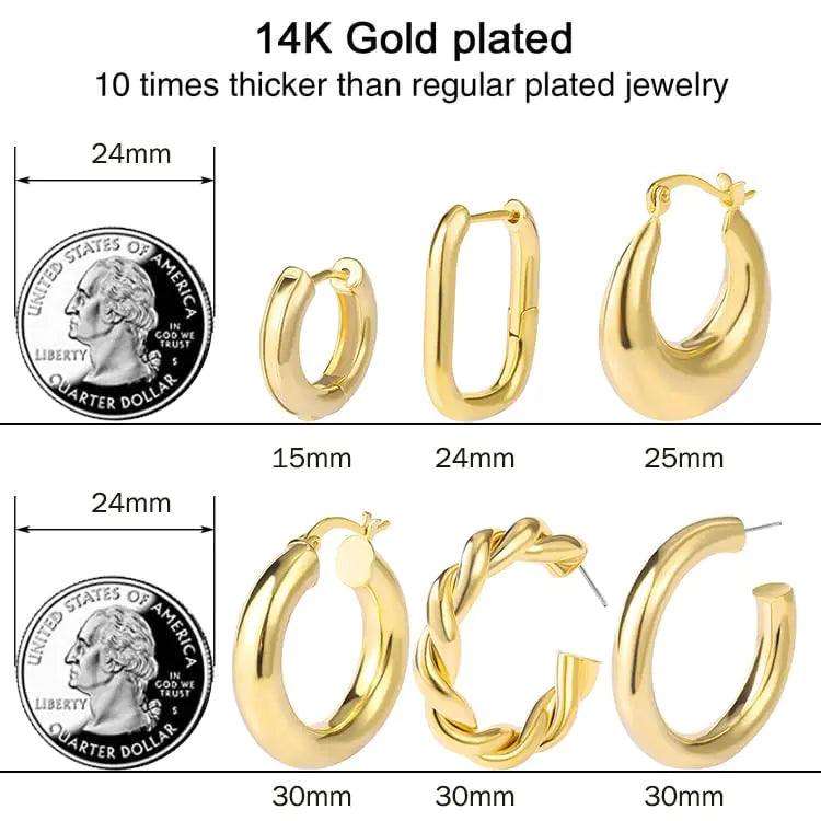 6 Pairs Chunky Gold Hoop Earrings Set for Women 14K Gold Plated Hypoallergenic Thick Open Huggie Hoop Set Jewelry for Gifts 01-Gold - Evallys.com # #