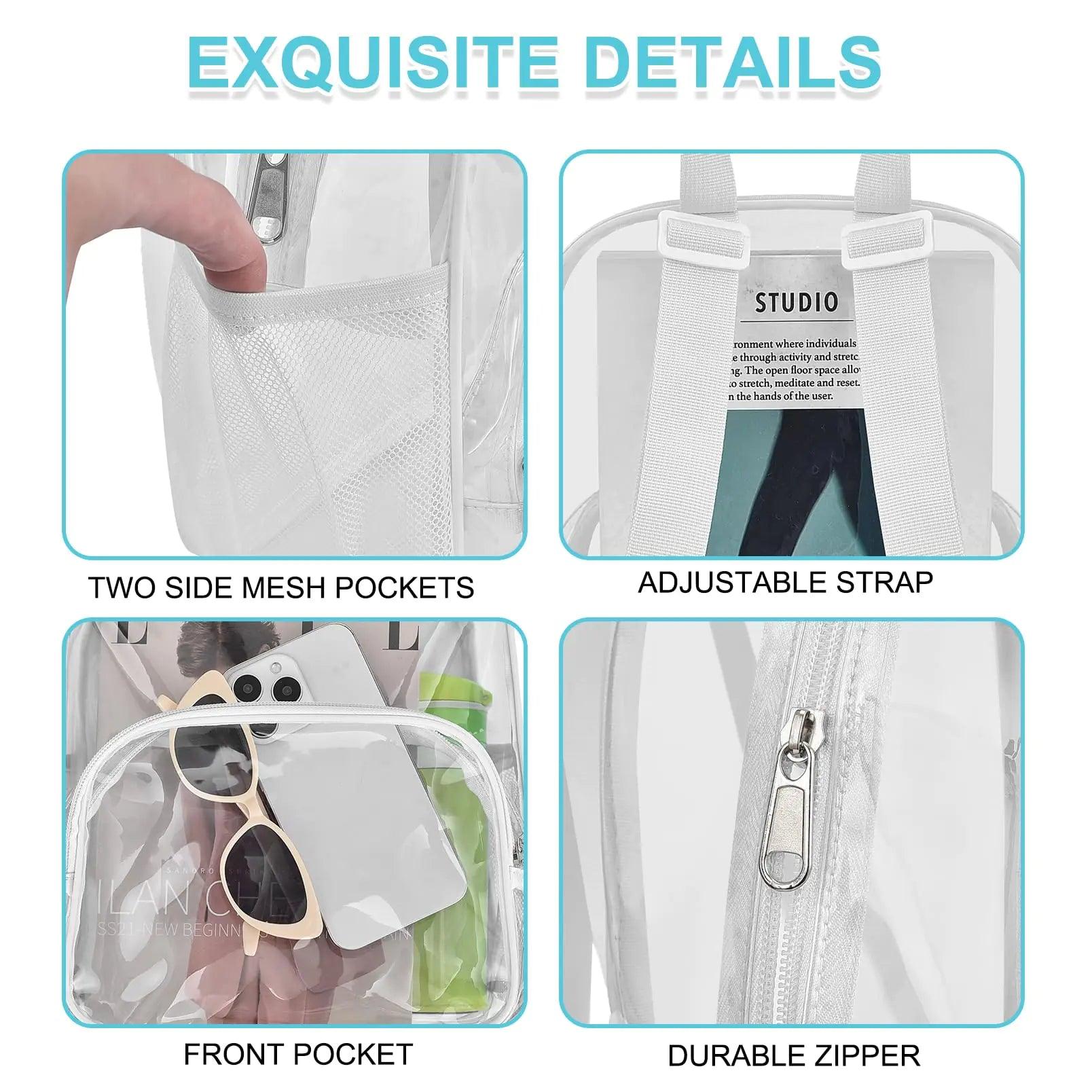 Clear Backpack for Stadium Events Clear Backpack 12x12x6 with Front Pocket for Concert Sport Events Work Travel (White) White One Pocket - Evallys.com # #