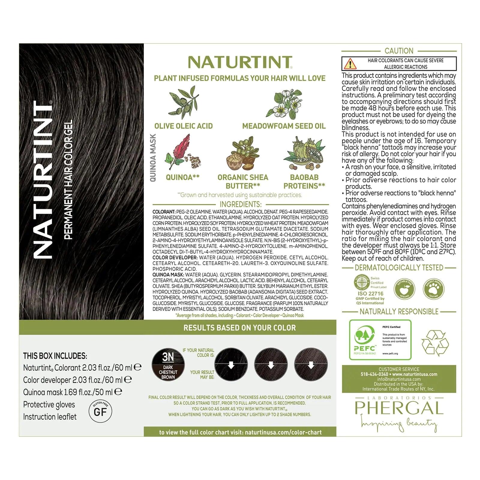 Naturtint Permanent Hair Color 3N Dark Chestnut Brown (Pack of 6), Ammonia Free, Vegan, Cruelty Free, up to 100% Gray Coverage, Long Lasting Results - Evallys.com # #