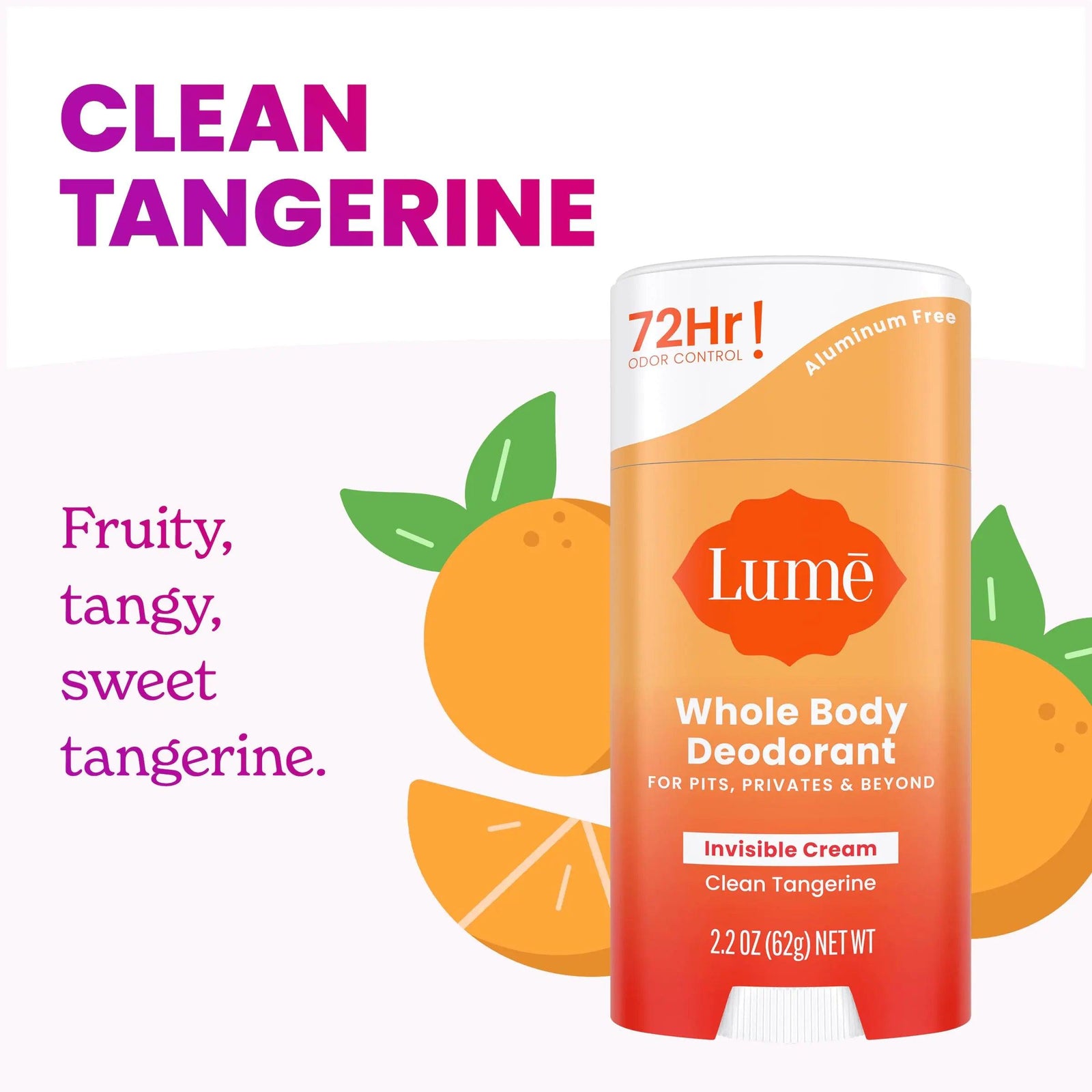 Lume Whole Body Deodorant - Invisible Cream Stick - 72 Hour Odor Control - Aluminum Free, Baking Soda Free, Skin Safe - 2.2 Ounce (Pack of 2) (Clean Tangerine) - Evallys.com # #