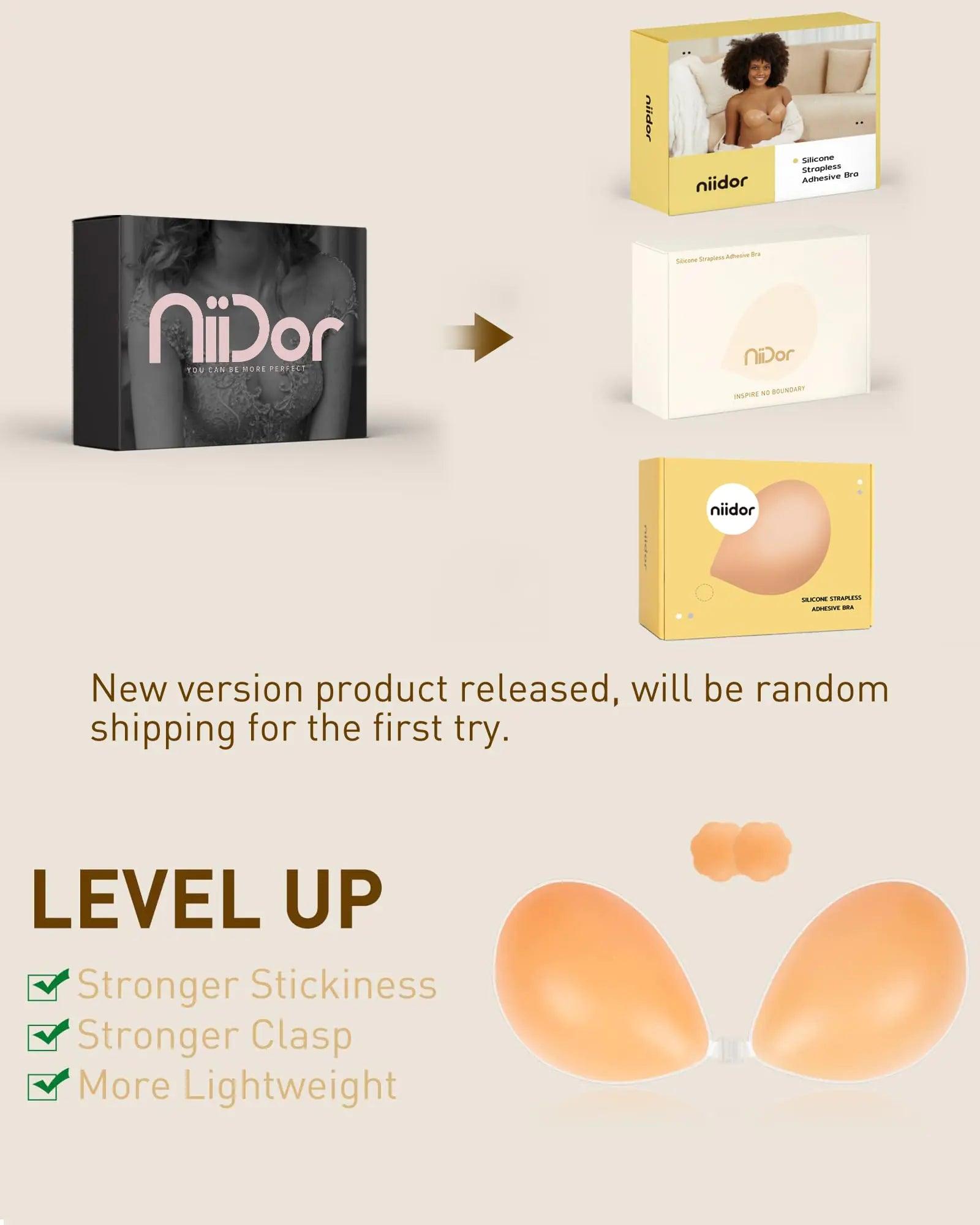 Niidor Adhesive Bra Strapless Sticky Invisible Push up Silicone Bra for Backless Dress with Nipple Covers B Khaki - Evallys.com # #