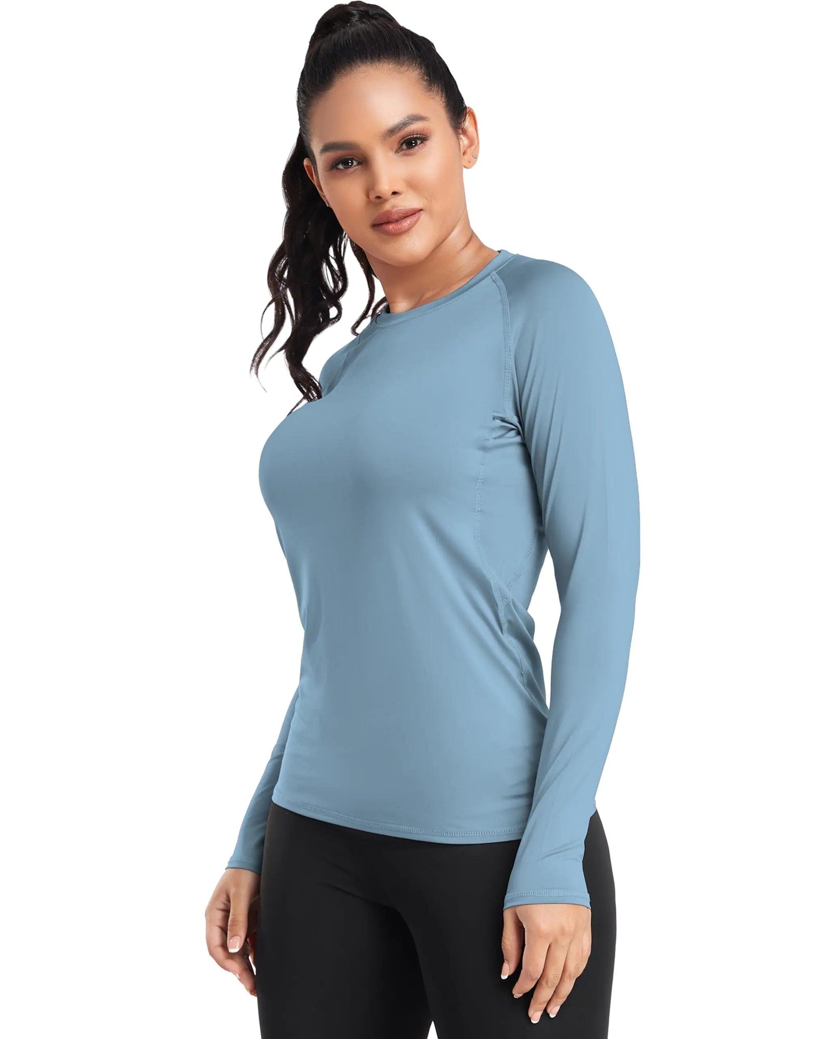 TELALEO 4 Pack Women's Compression Shirt Long Sleeve Performance Workout Baselayer Athletic Top Sports Gear Large Long Sleeve-black+grey+blue+purple - Evallys.com # #