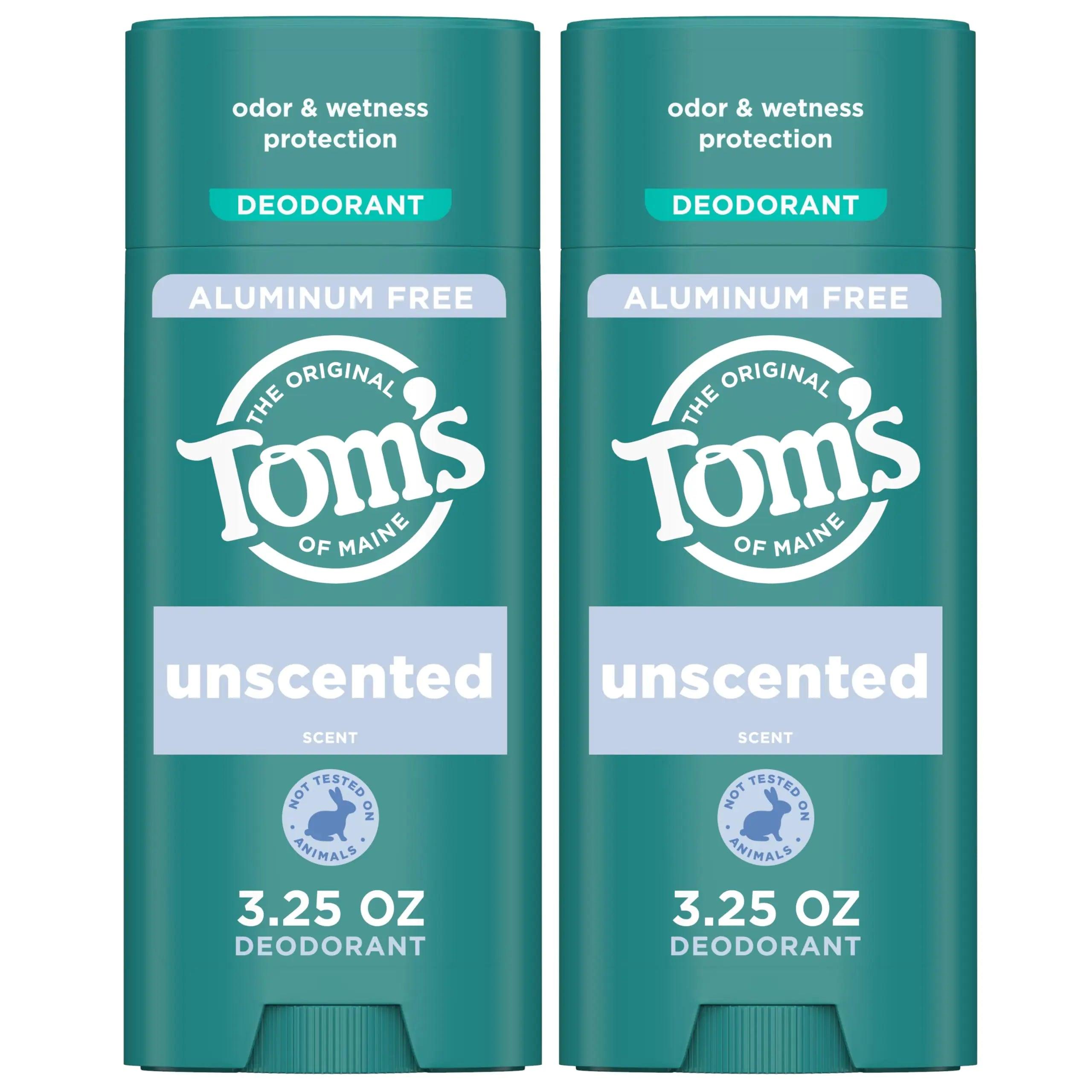 Tom’s of Maine Unscented Natural Deodorant for Women and Men, Aluminum Free, 3.25 oz, 2-Pack 3.25 Ounce (Pack of 2) - Evallys.com # #