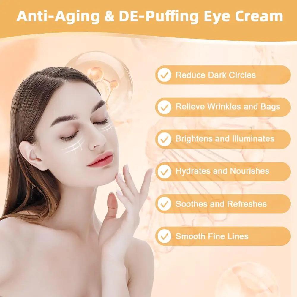 5% Caffeine Eye Serum Anti Aging, Eye Cream Reduce Dark Circles, Puffiness, Fine Lines, Wrinkles, Hyaluronic Acid Niacinamide Eye Moisturizer with 360° Massage Ball, Eye Balm for Men& Women - Evallys.com # #