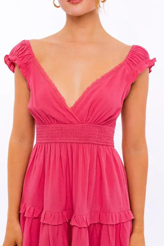 Cap Sleeve Ruffle Mini Dress - Evallys.com # #