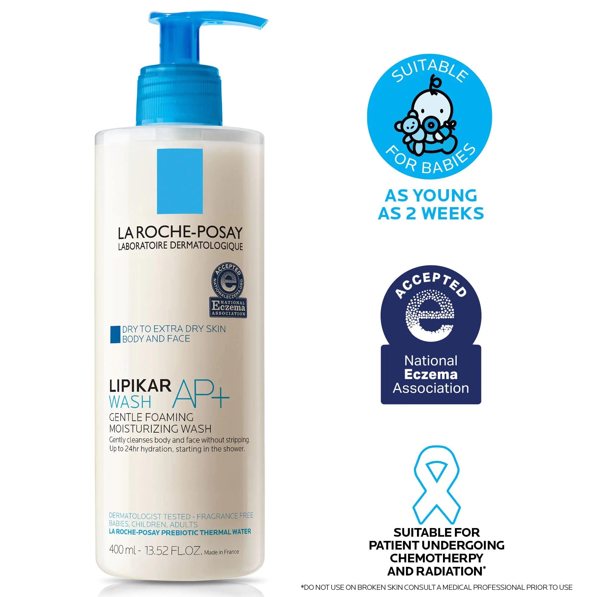 La Roche-Posay Lipikar AP+ Gentle Foaming Moisturizing Wash | Shea Butter + Niacinamide + Glycerin | Moisturizing Body Wash & Face Wash For Dry Skin | National Eczema Association Accepted | Soap Free - Evallys.com # #