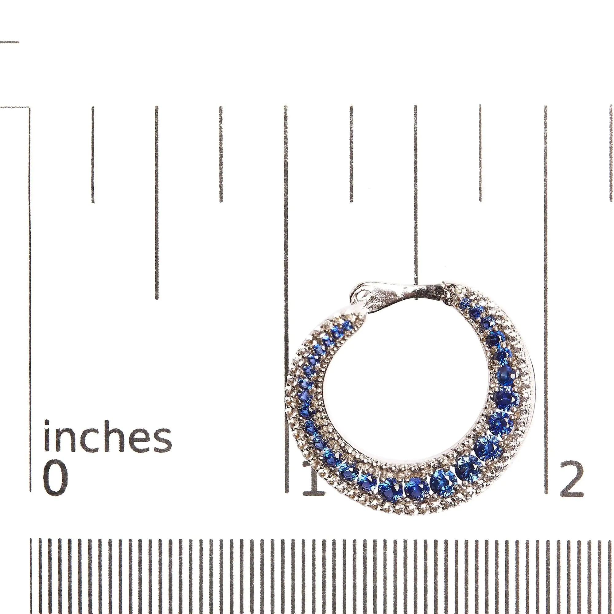 .925 Sterling Silver 2 3/4 Cttw Created Blue Sapphire Crescent Moon Disc Style Hoop Earrings - AAA Quality - Evallys.com # #