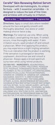 CeraVe Anti Aging Retinol Serum | Cream Serum for Smoothing Fine Lines and Skin Brightening | With Retinol, Hyaluronic Acid, Niacinamide, and Ceramides | 1 Ounce - Evallys.com # #