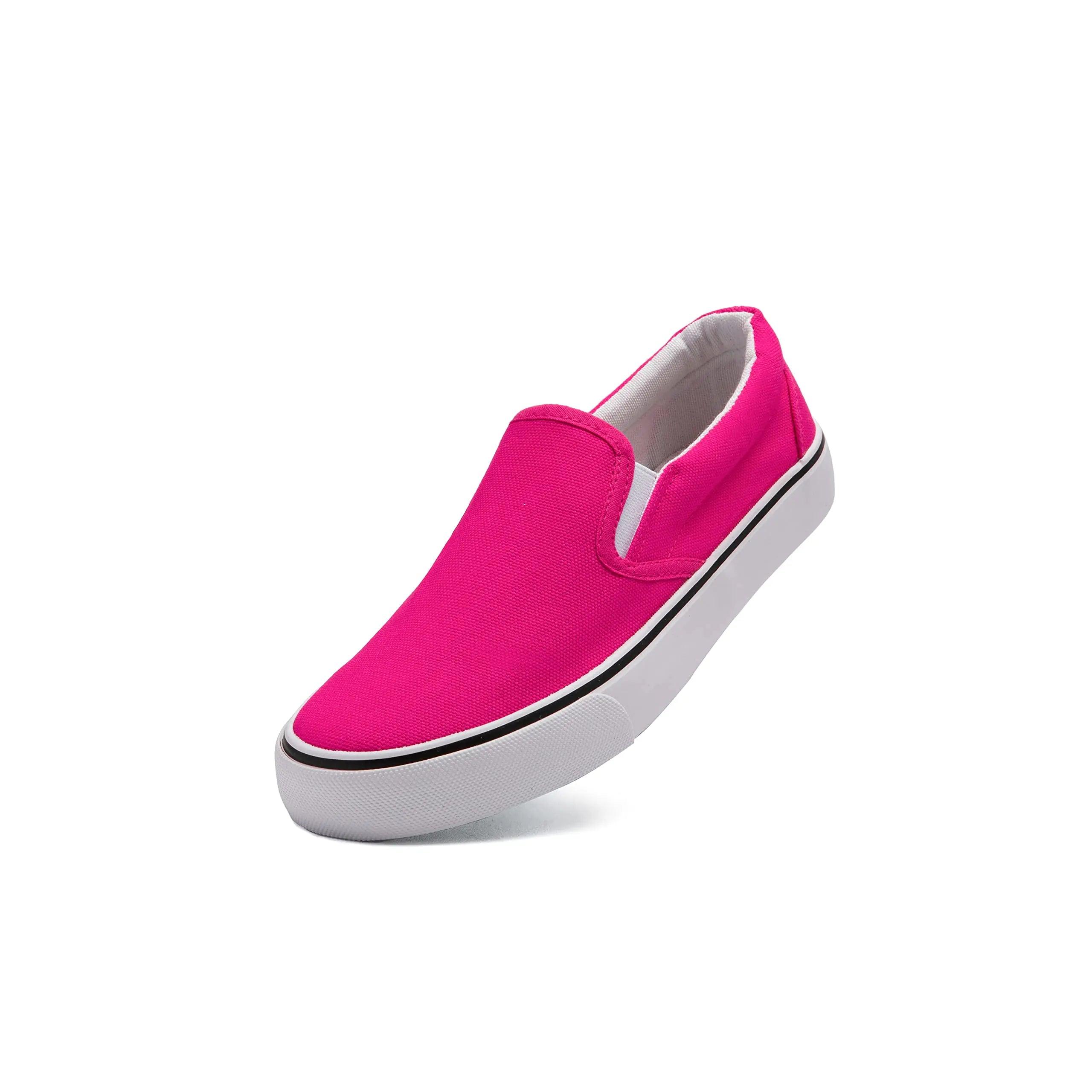 Low-Top Slip Ons Women's Fashion Sneakers Casual Canvas Sneakers for Women Comfortable Flats Breathable Padded Insole Slip on Sneakers Women Low Slip on Shoes 6 Fuschia - Evallys.com # #