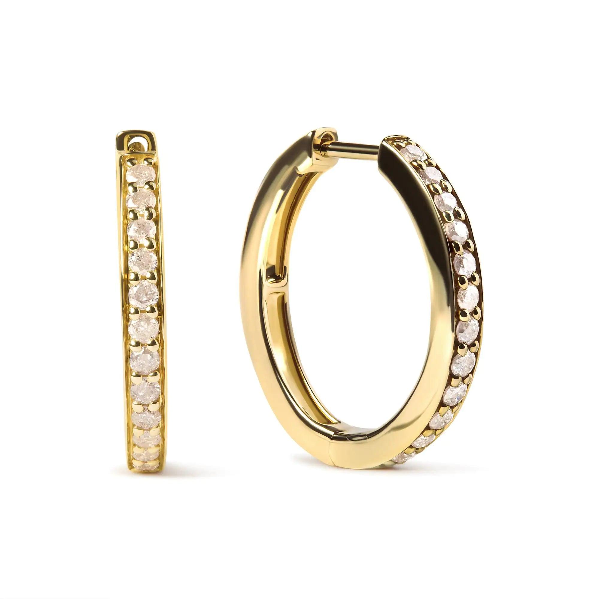 10K Yellow Gold 1/2 Cttw Round-Cut Diamond Hoop Earrings (I-J Color, I2-I3 Clarity) - Evallys.com # #