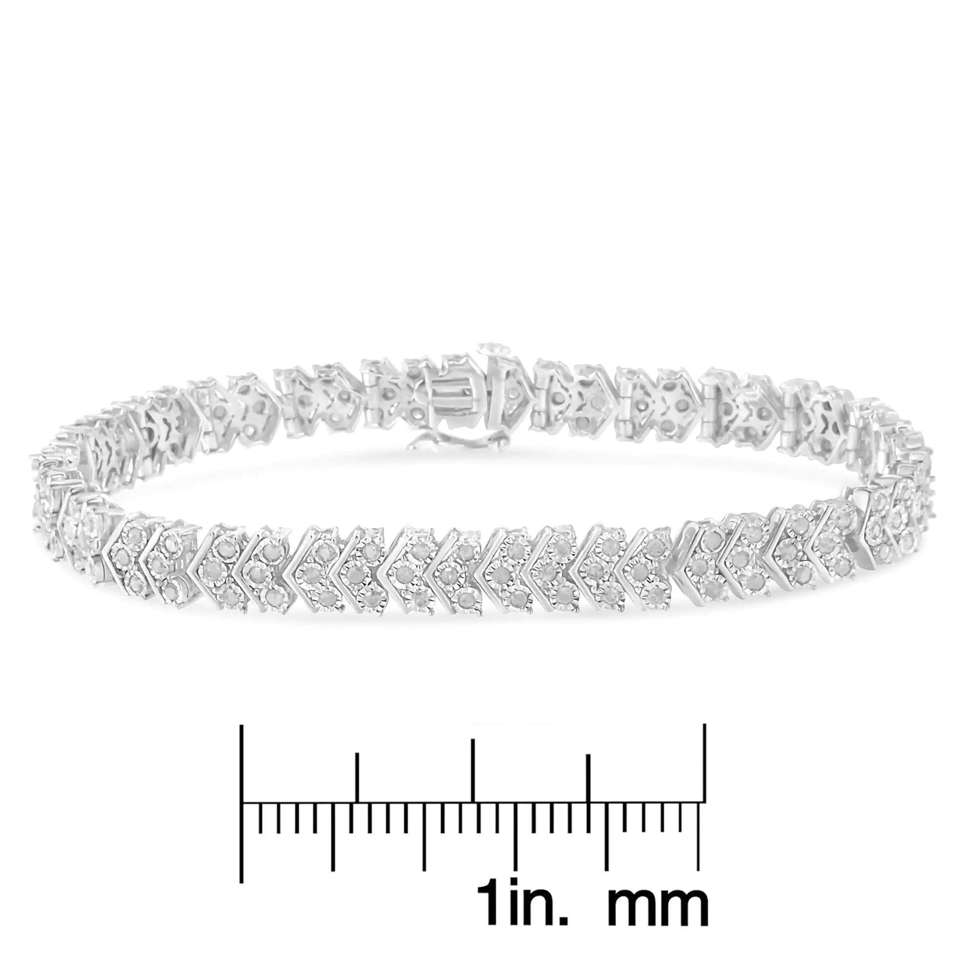 .925 Sterling Silver 2.0 Cttw Diamond Miracle-Set Nested Chevron Link 7" Tennis Bracelet (I-J Color, I3 Clarity) - Evallys.com # #