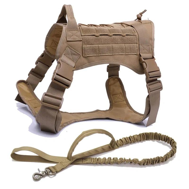 Nylon Tactical Dog Harness with Handle & Bungee Leash for Large Dogs - Evallys.com # #