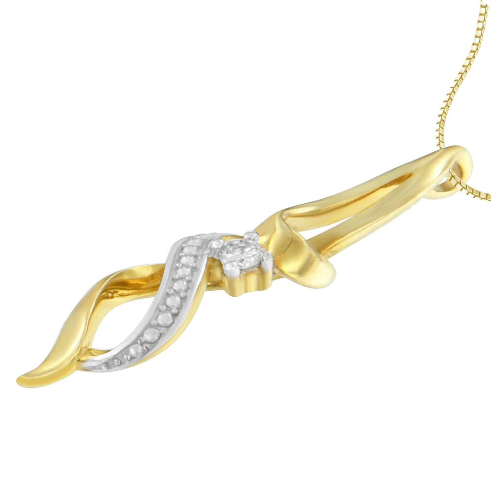 Espira 10K Yellow Gold 1/20 cttw Round Cut Diamond Accent Swirl Pendant Necklace (H-I, I1-I2) - Evallys.com # #