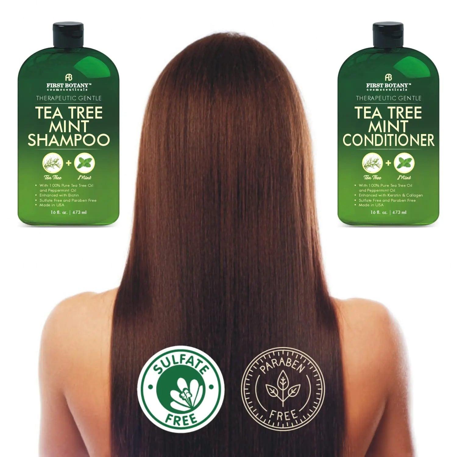 Mint Shampoo and Conditioner - Tea Tree and Peppermint Oils - Promotes Hair Growth, Fights Dandruff, Lice & Itchy Scalp - Sulfate-Free for Men and Women - 16 fl oz x 2 - Evallys.com # #