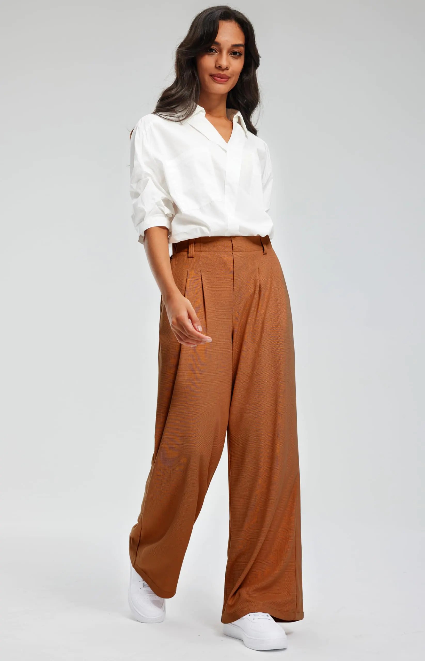 Libin Women's Wide Leg Pants 27"/29" High Waisted Waffle Knit Casual Slacks Work Pants Business Palazzo Trousers with Pockets 29"Inseam XX-Large 08-orange - Evallys.com # #