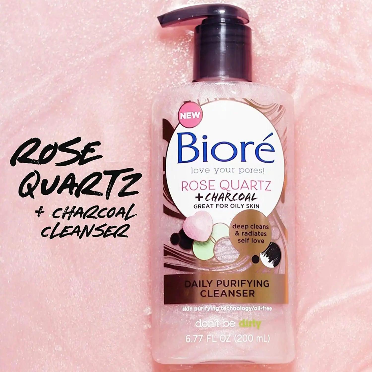 Bioré Rose Quartz + Charcoal Daily Face Wash, Oil Free Facial Cleanser Energizes Skin, Dermatologist Tested and Cruelty Free, 6.77 Ounces (Pack of 3) 6.77 Fl Oz (Pack of 3) - Evallys.com # #