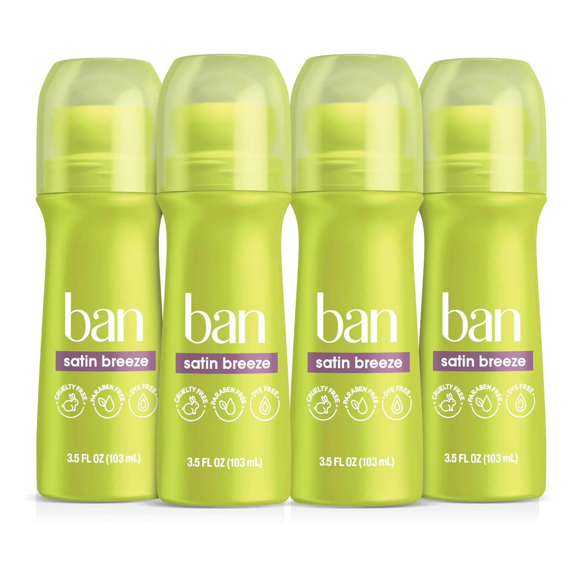 Ban Satin Breeze 24-hour Invisible Antiperspirant, 3.5oz Roll-on Deodorant for Women and Men, 4-pack, Underarm Wetness Protection, with Odor-fighting Ingredients 3.5 Fl Oz (Pack of 4) - Evallys.com # #