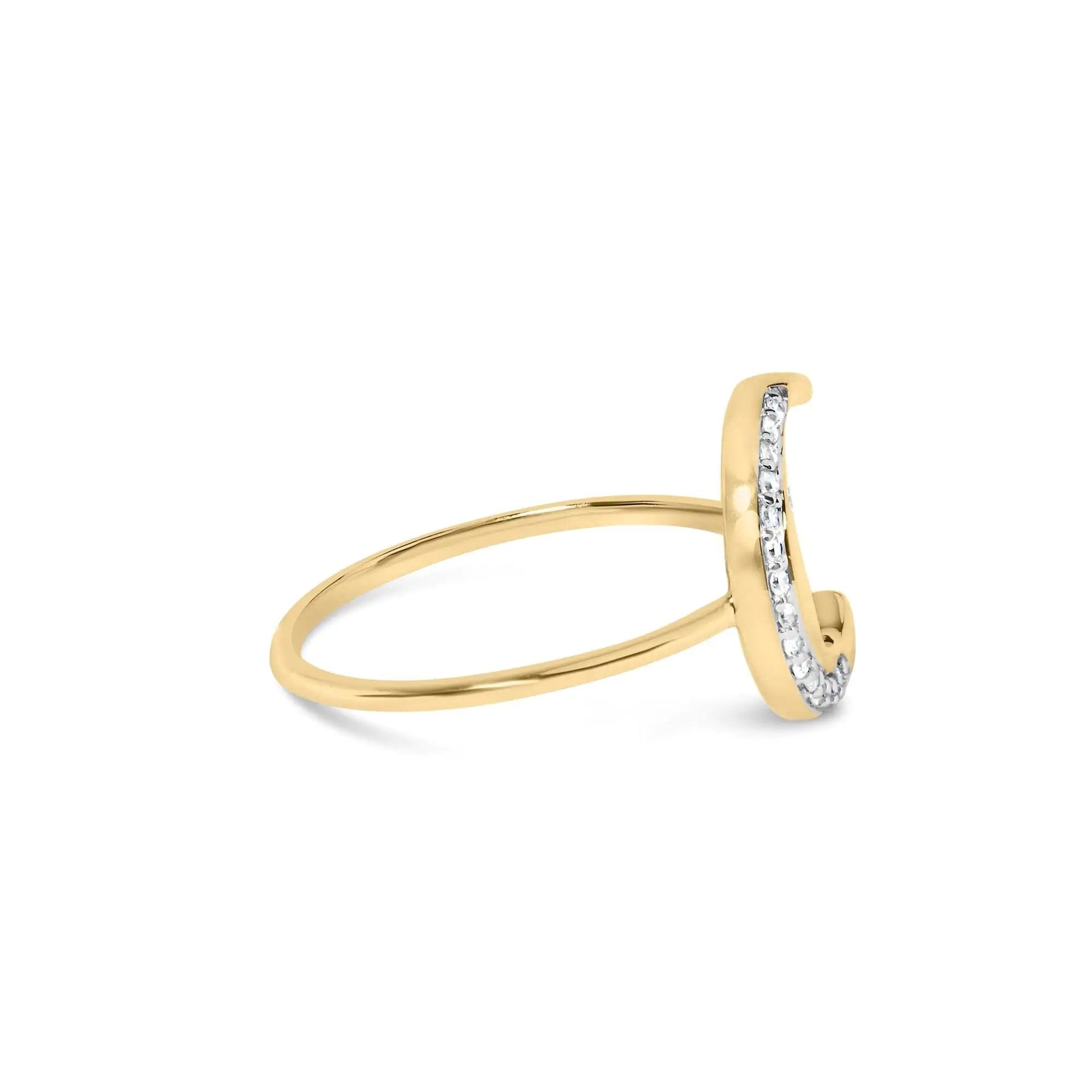 10K Yellow Gold 1/10 Cttw Diamond Crescent Moon Ring (I-J Color, I1-I2 Clarity) - Evallys.com # #