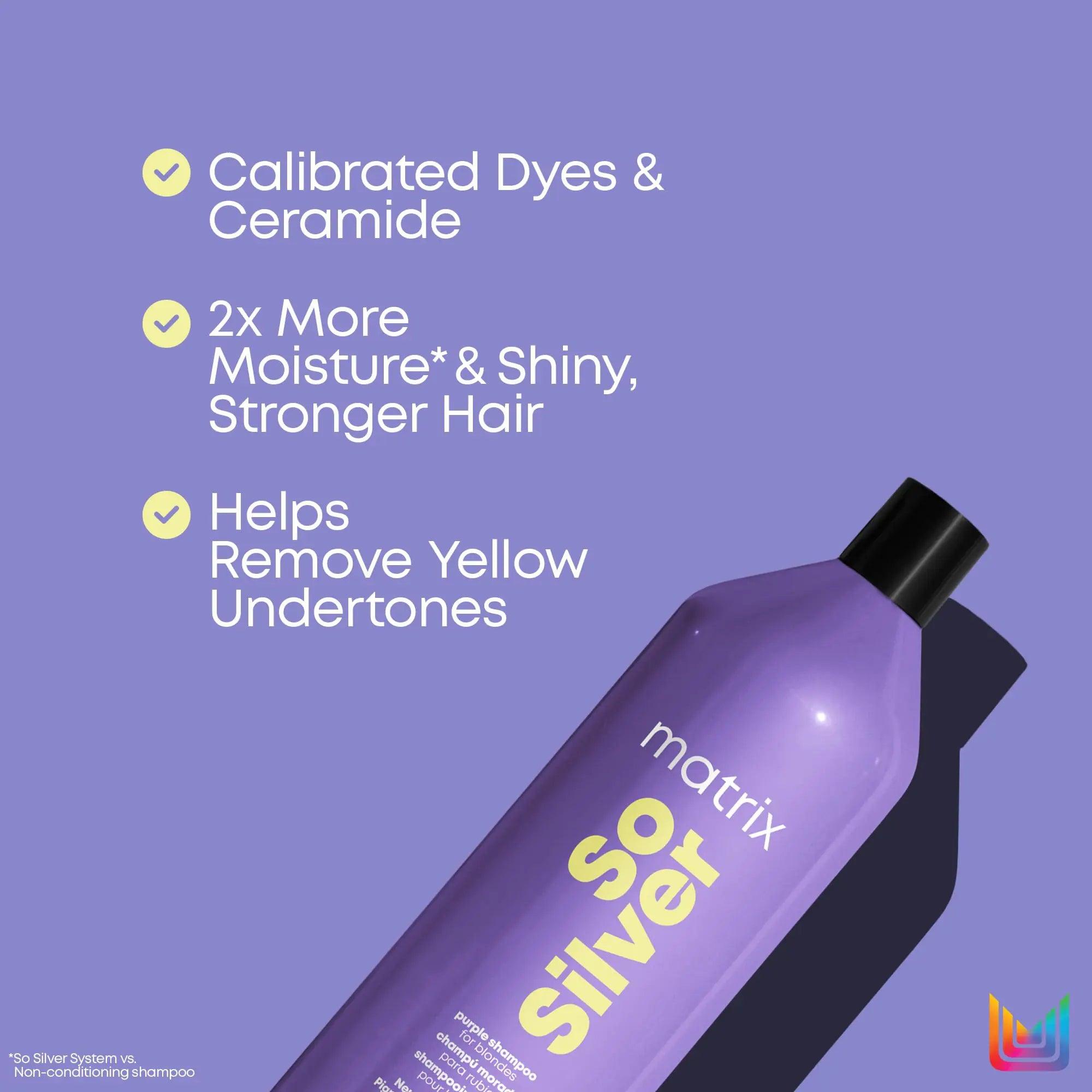 Matrix So Silver Purple Shampoo | Neutralizes Yellow Tones | Color Depositing & Toning | For Color Treated, Blonde, Grey, and Platinum Hair | Packaging May Vary | Vegan 33.8 Fl Oz (Pack of 1) - Evallys.com
