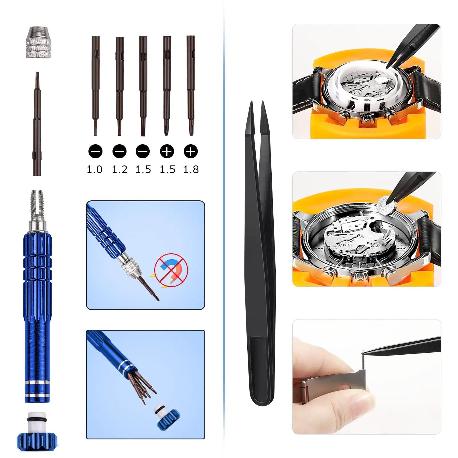 JOREST Watch Repair Kit, for Watch Battery Replacement & Watch Link Removal and Resizing & Watch Opener, Watch Repair Screwdriver Set, Watch Wrench Back Remover, Watch Cleaning, Spring Bar Tool - Evallys.com # #