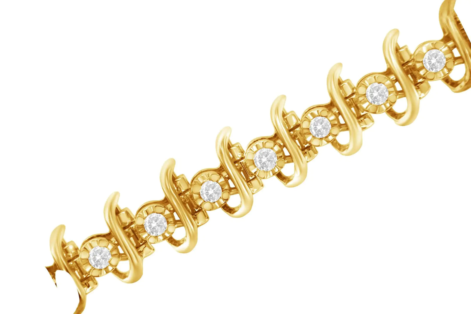 10KT Yellow Gold Plated .925 Sterling Silver 1 cttw Prong-Set Diamond Link Bracelet (J-K, I1-I2) - 7.5