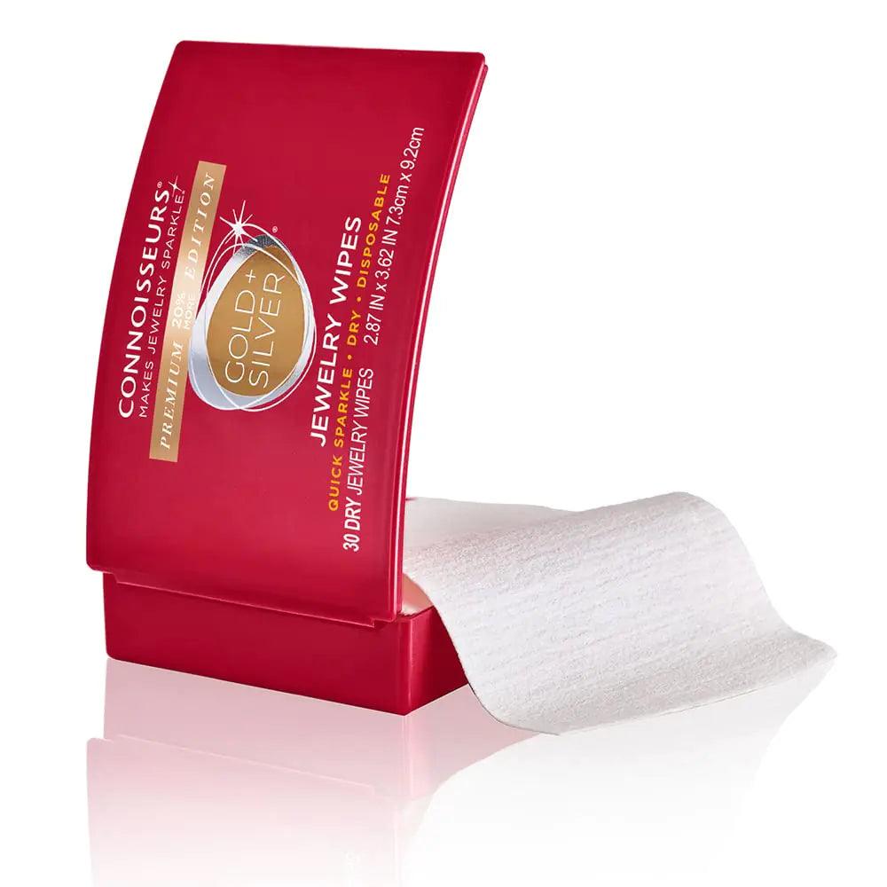 CONNOISSEURS Premium Edition Compact Jewelry Wipes -20% More, No Rinse Gold and Silver Jewelry Cleaner, Polish and Remove Tarnish to Restore Brilliance, Dry Disposable Wipes, 30 Count - Evallys.com # #